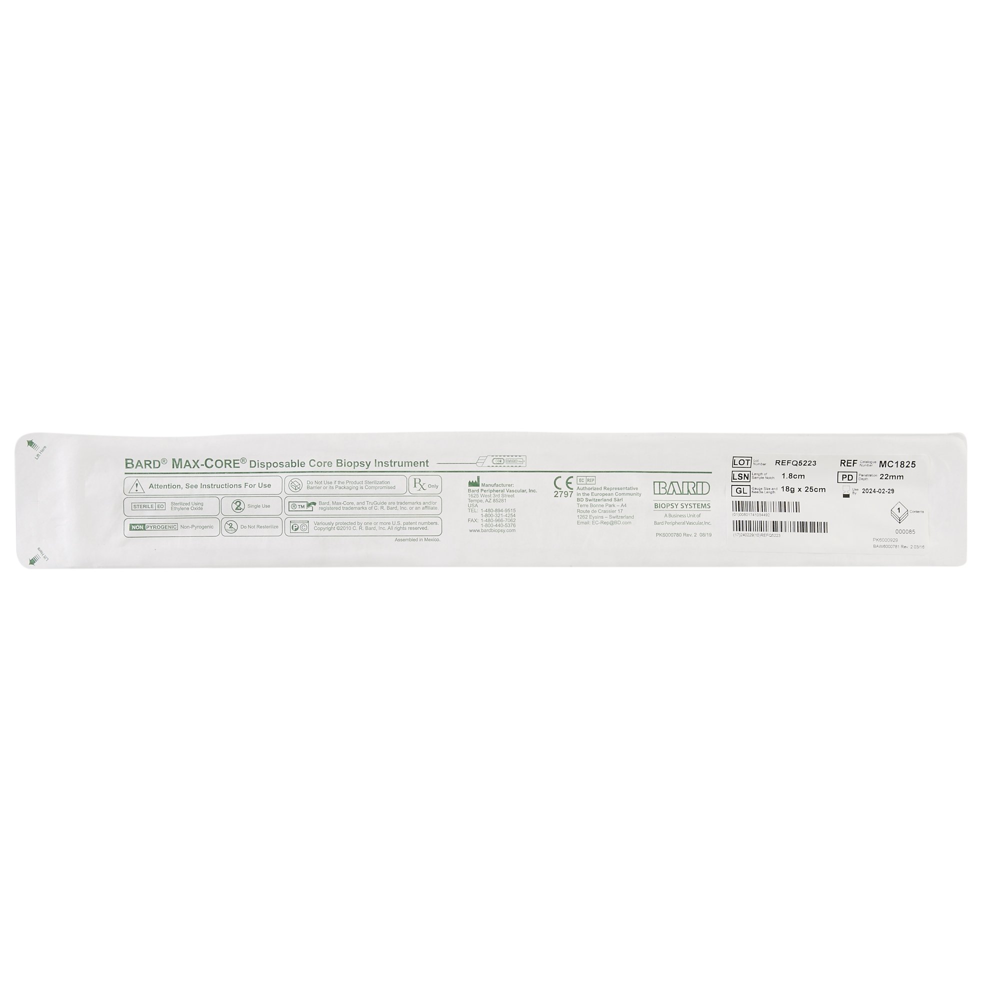 Bard Peripheral Vascular MC1825 - Max Core® Biopsy System - 1/Each, 5/Case