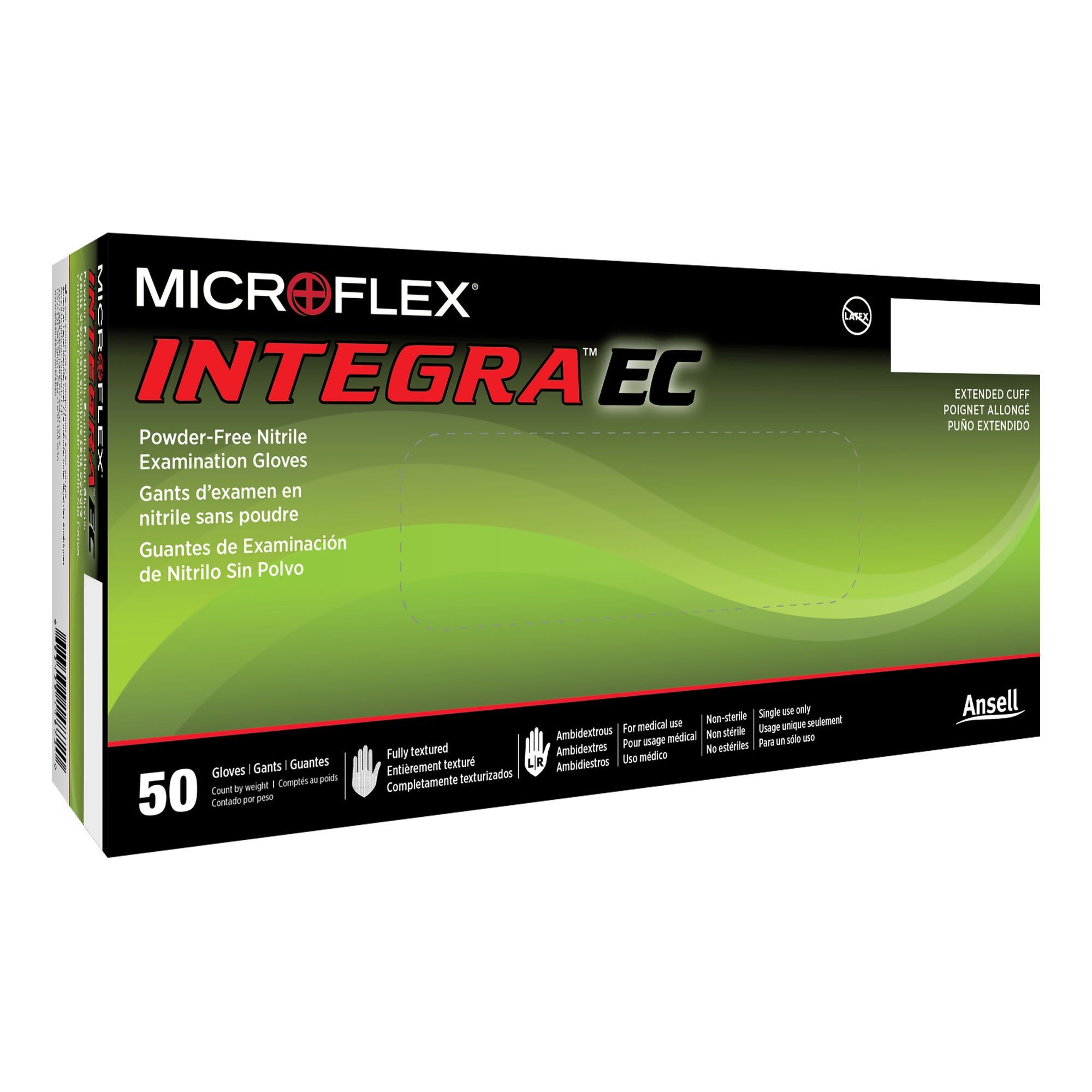 Microflex Medical - N871 Exam Glove Integra® EC Small 50 per Box NonSterile Nitrile Extended Cuff Length Fully Textured Blue Not Rated