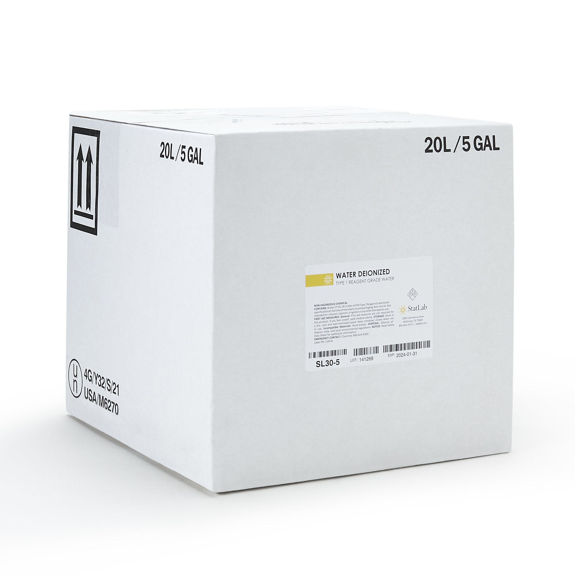 StatLab Medical Products SL30-5 - StatLab Medical Deionized Water, 5 gal. Cubitainer® - 1/Each