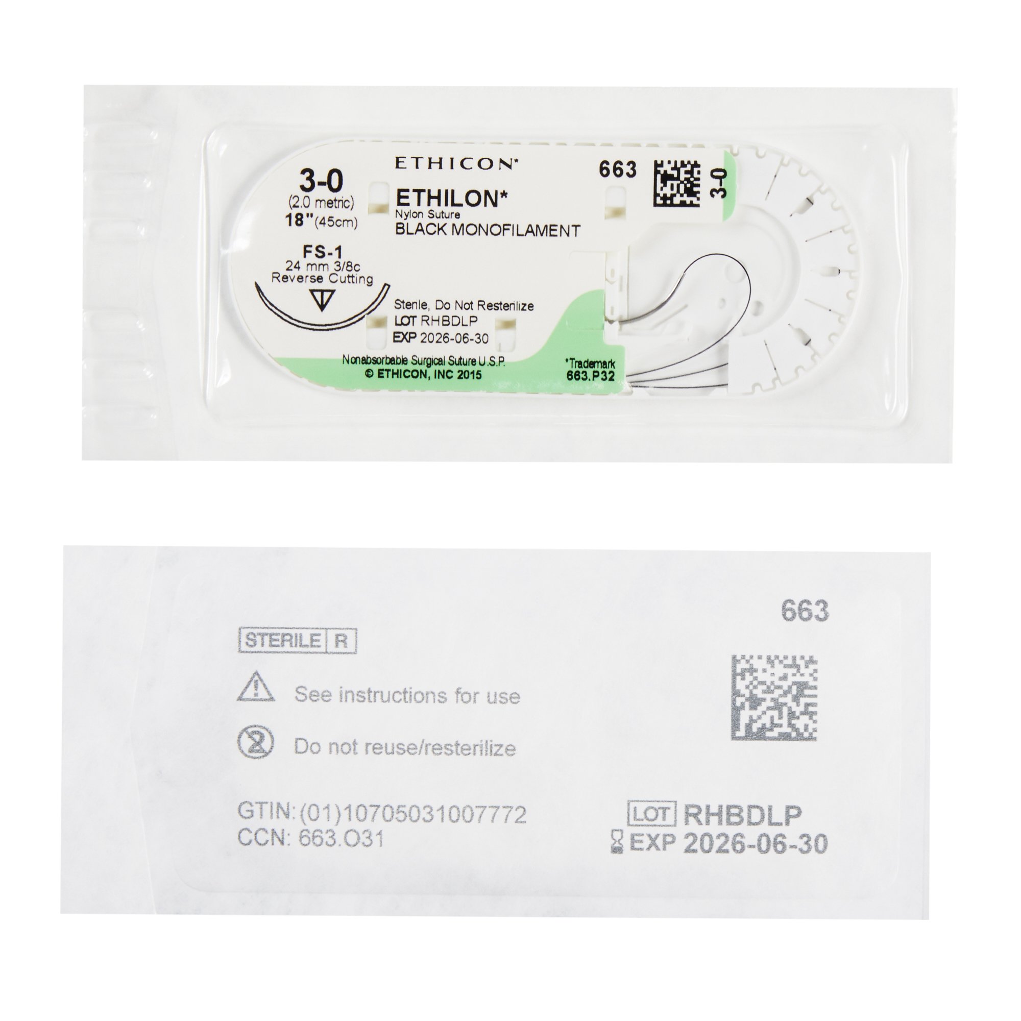 J & J Healthcare Systems 663G - Ethilon™ Suture with Reverse Cutting Needle - 12/Box