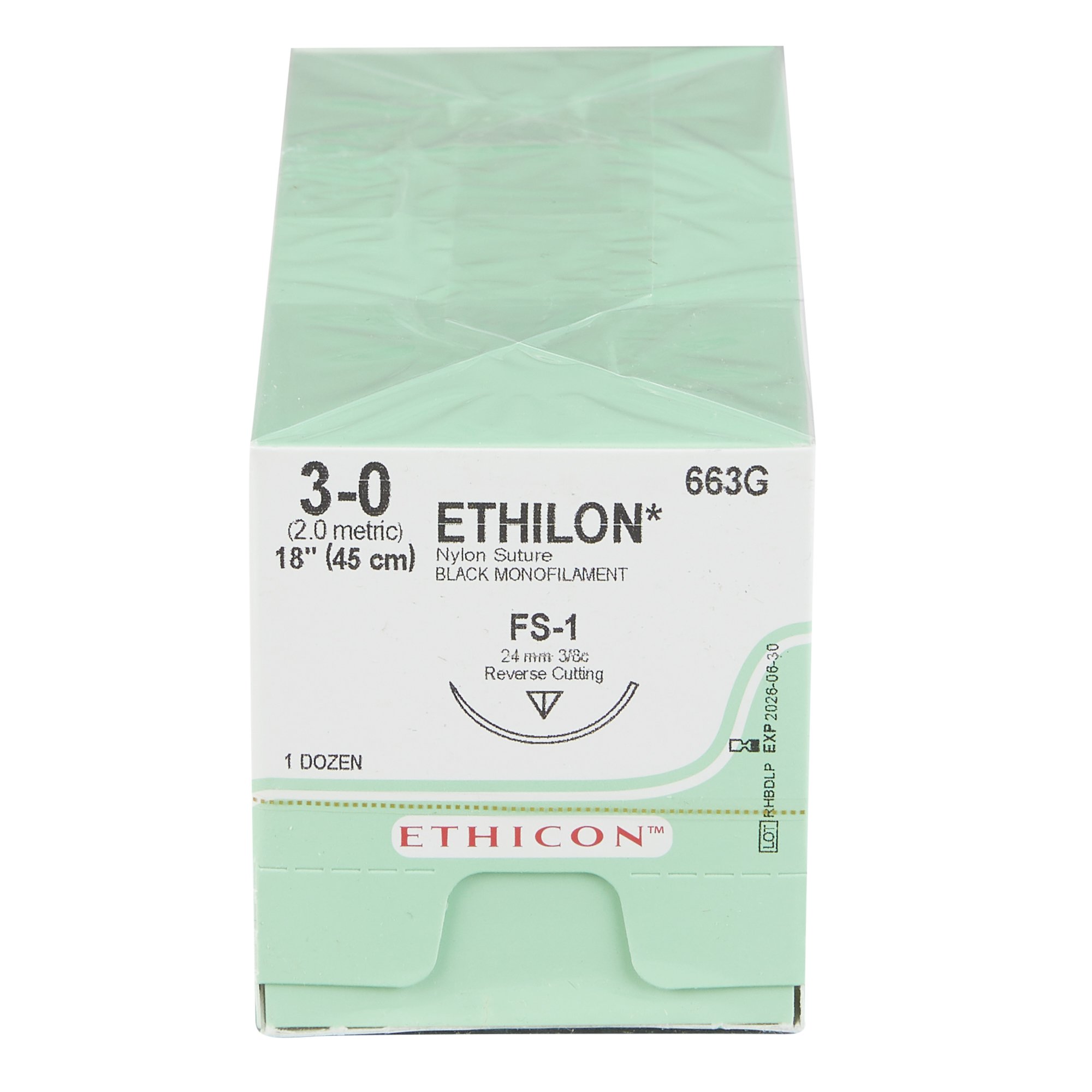 J & J Healthcare Systems 663G - Ethilon™ Suture with Reverse Cutting Needle - 12/Box