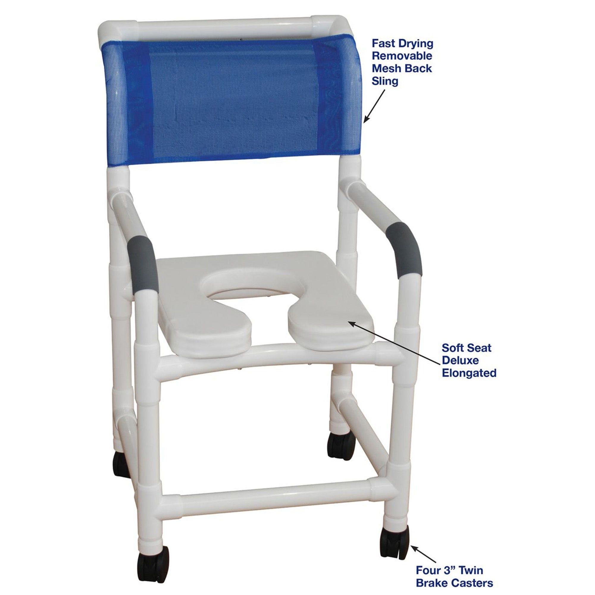 MJM International - 118-3TW-SSDE Shower Chair MJM International PVC Frame 18 Inch Seat Width 300 lbs. Weight Capacity