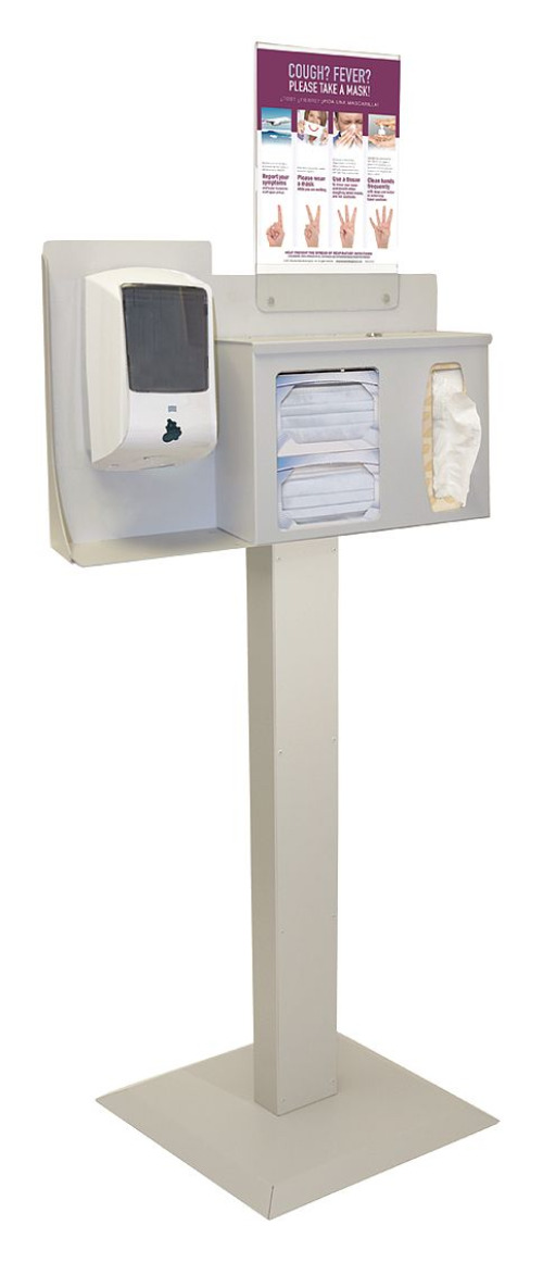 Bowman Manufacturing - BD105-0012 Hygiene Dispensing Station BOWMAN® Floor Stand Quartz Beige 18.00 X 18.00 X 60.48 Inch Aluminum / Cold Rolled Steel / PETG Plastic
