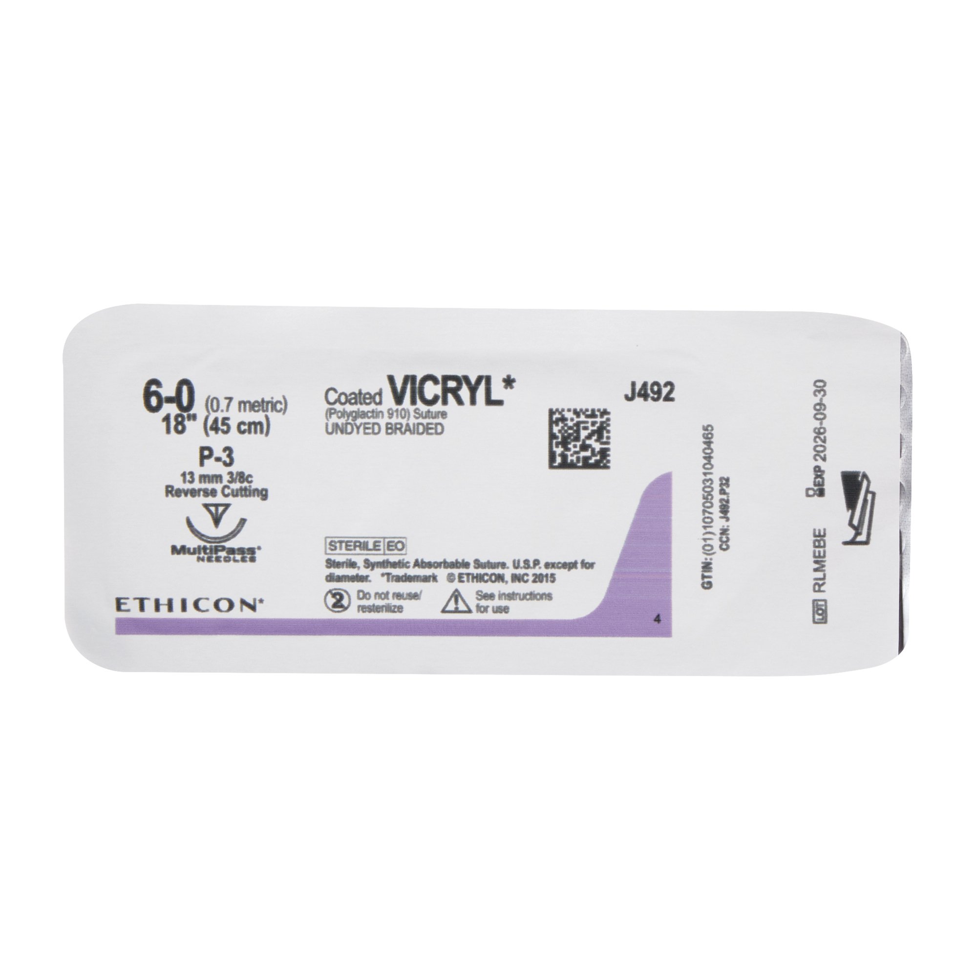 J & J Healthcare Systems J492G - Coated Vicryl™ Suture with Needle - 12/Dozen, 12/Box