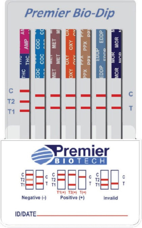 Premier Biotech - PDA-5P-LC Drugs of Abuse Test Kit Premier Bio-Dip AMP, COC, OPI, PCP, THC 50 25 Tests CLIA Waived