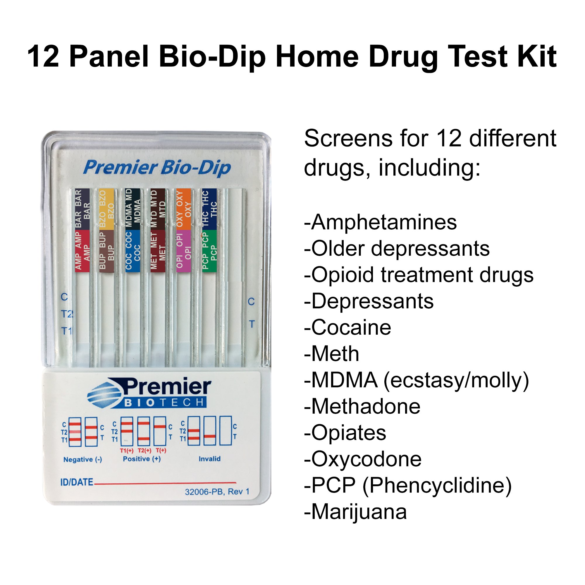 Premier Biotech PDA-12CW-LC - Premier Bio-Dip 12-Drug Panel Drugs of Abuse Test - 25/Case