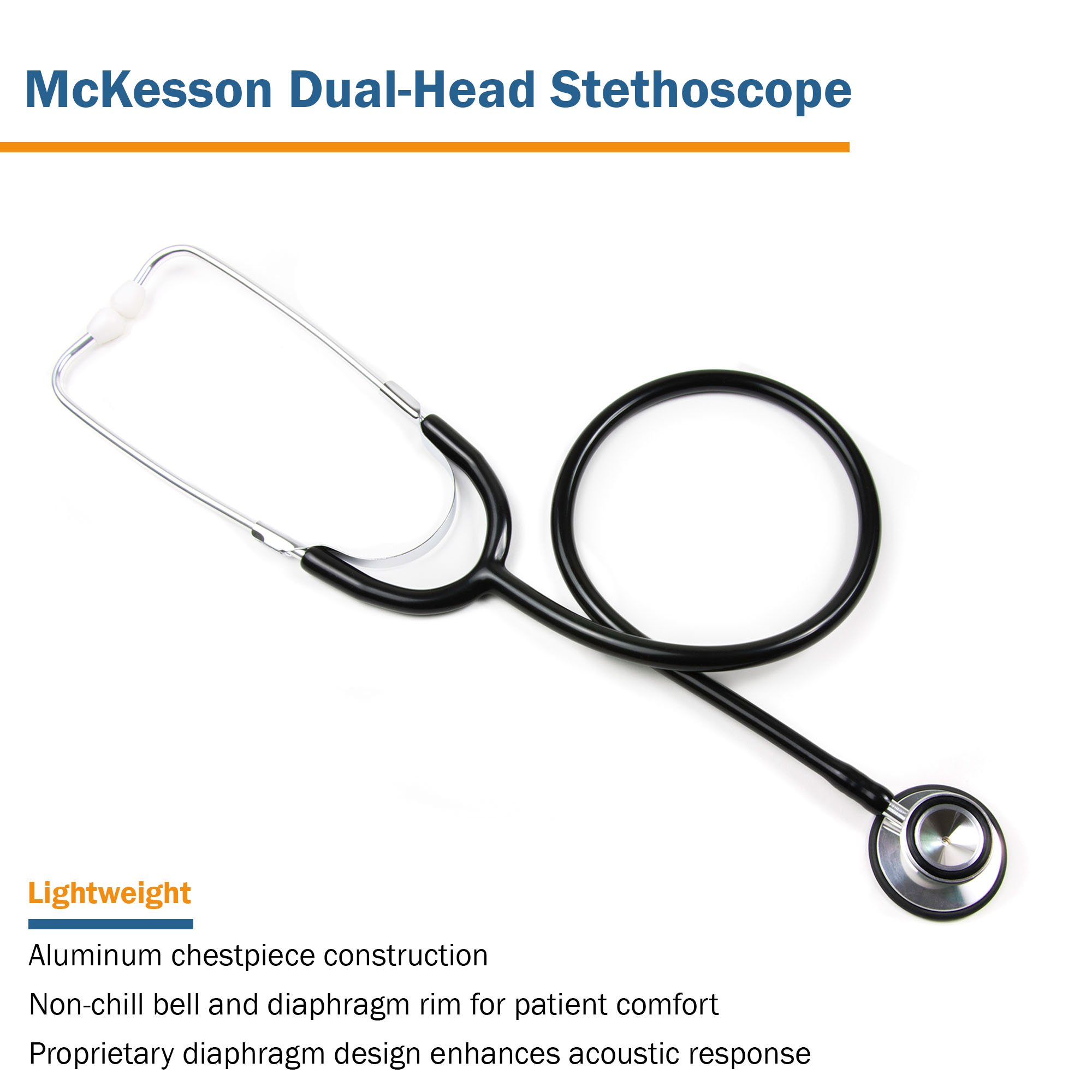 McKesson Brand 01-670HBKGM - McKesson Classic Stethoscope, Double-Sided Chest piece, Black, 32-inch Tube - 1/Each, 10/Box, 50/Case