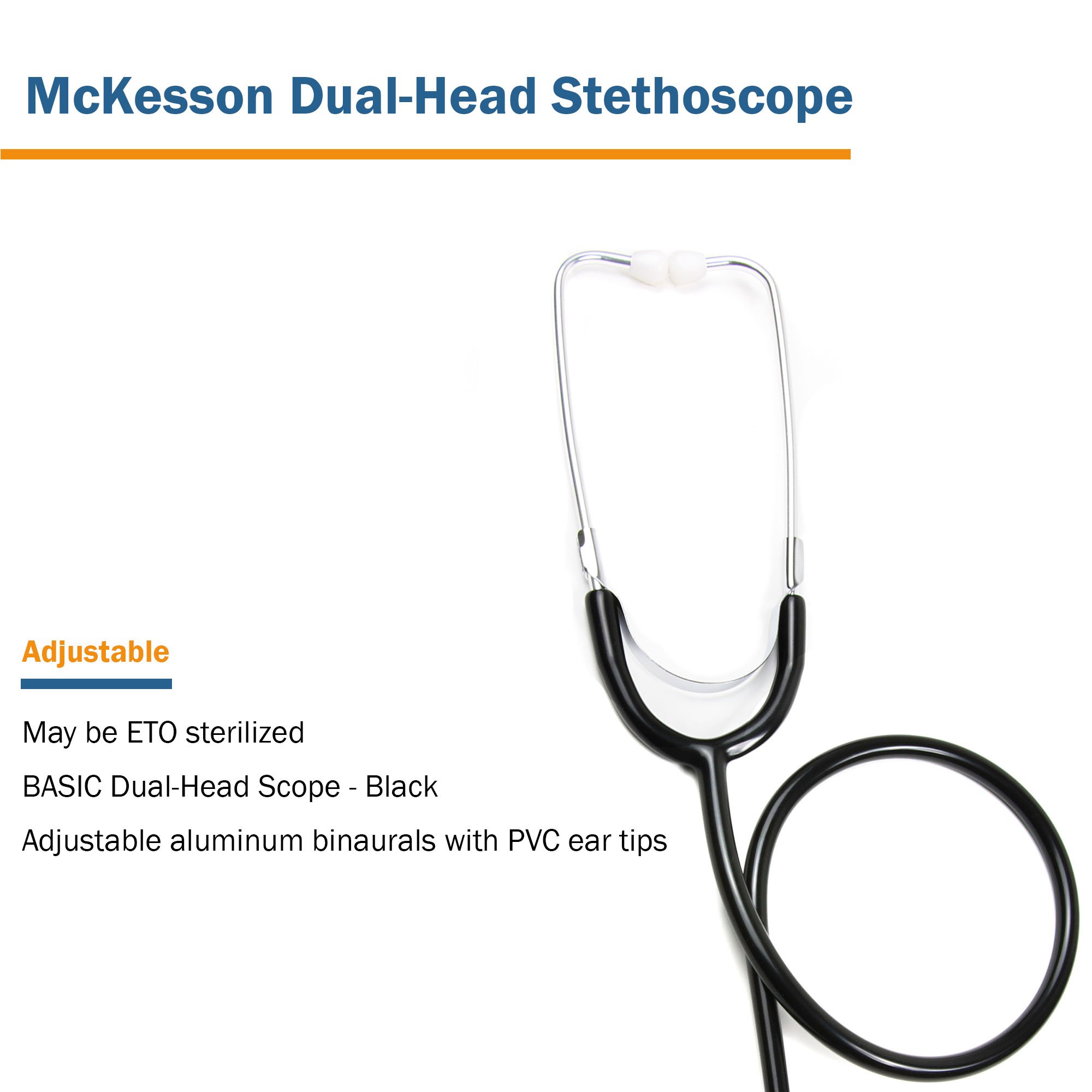 McKesson Brand 01-670HBKGM - McKesson Classic Stethoscope, Double-Sided Chest piece, Black, 32-inch Tube - 1/Each, 10/Box, 50/Case