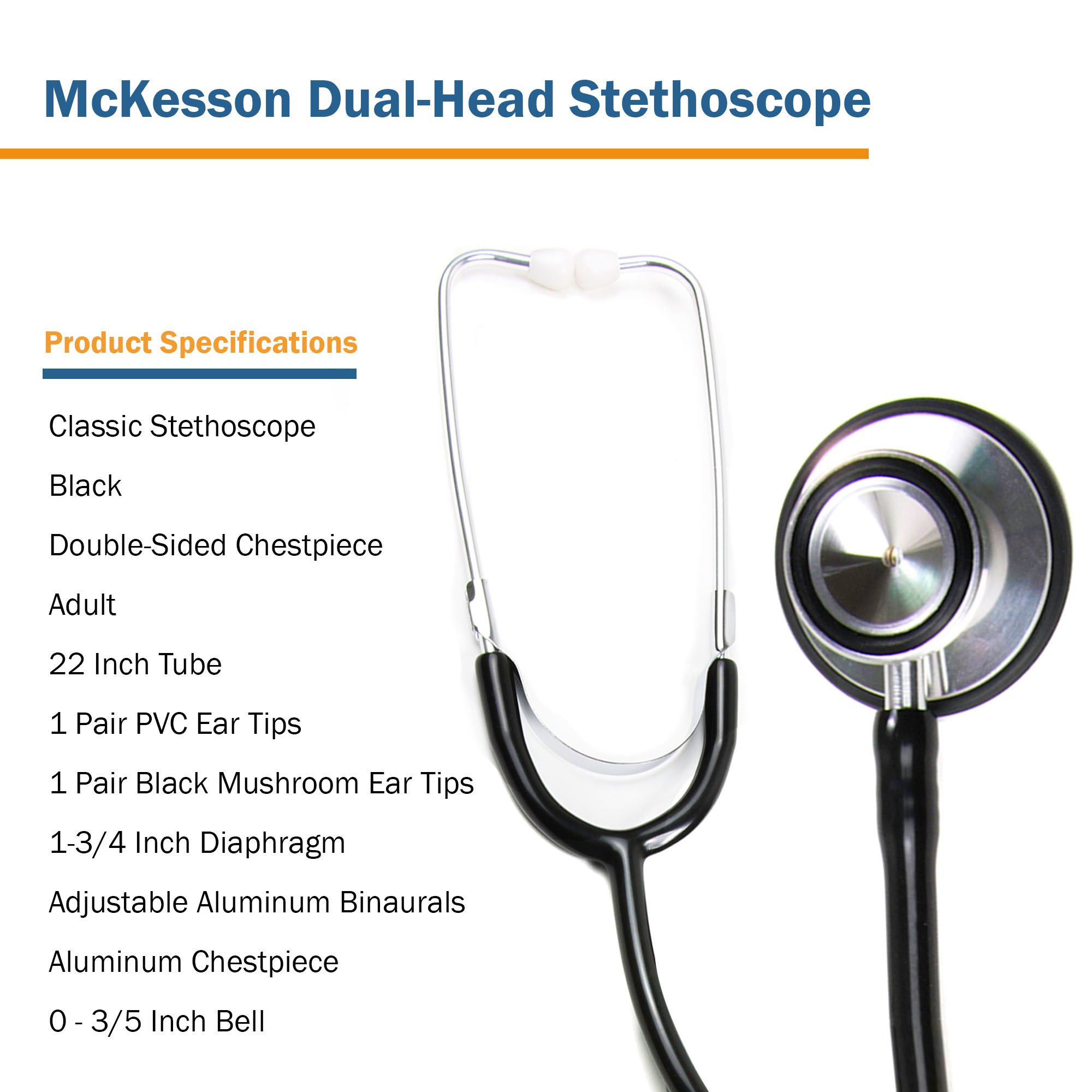 McKesson Brand 01-670HBKGM - McKesson Classic Stethoscope, Double-Sided Chest piece, Black, 32-inch Tube - 1/Each, 10/Box, 50/Case