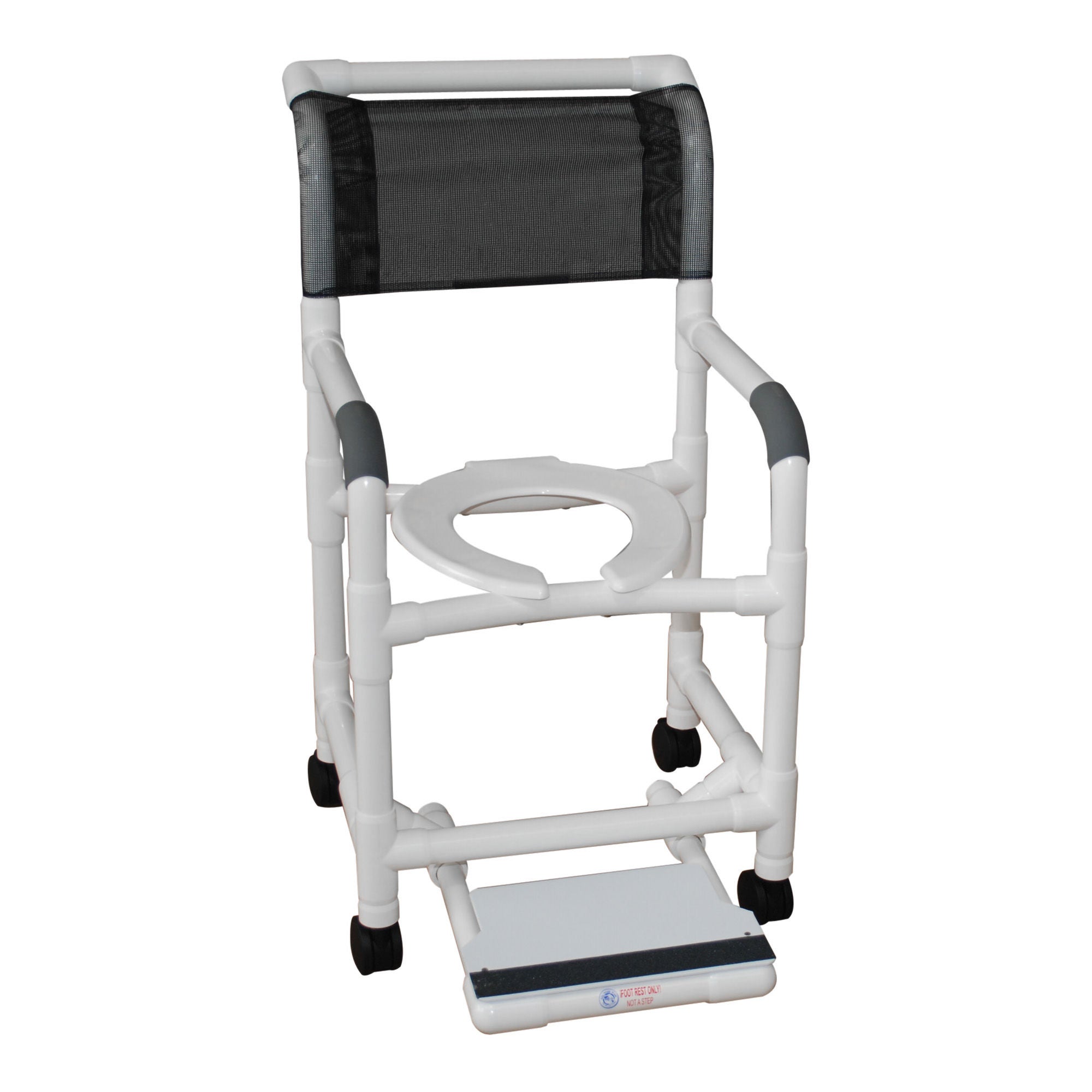 MJM International - 118-3-SF Shower Chair MJM International Fixed Arms PVC Frame Mesh Backrest with Pushbar 300 lbs. Weight Capacity