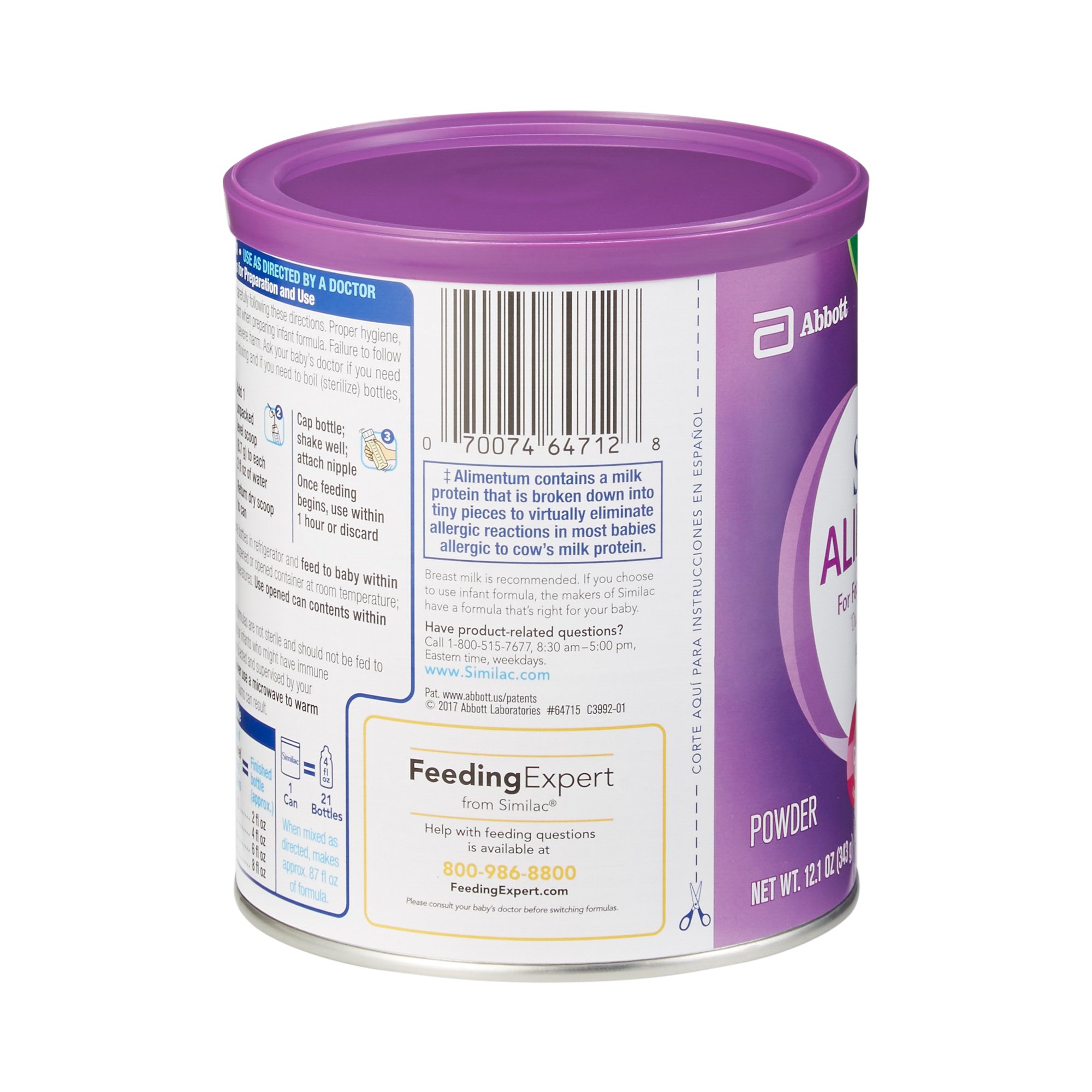 Abbott Nutrition 64715 - Similac® Alimentum® Infant Formula, 12.1-ounce can - 1/Each, 6/Case