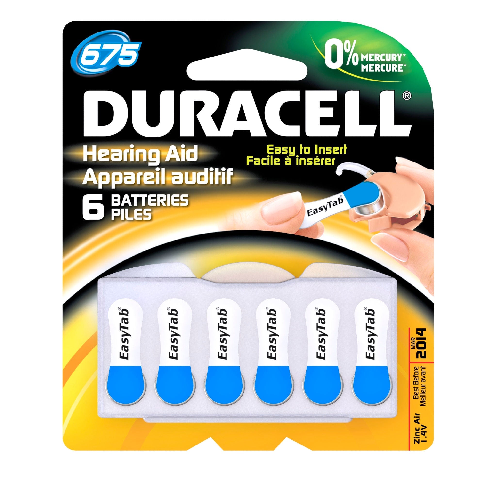 Duracell - DA675B6ZM10 Zinc-Air Battery Duracell® 675 Cell 1.4 Volt Disposable 6 Pack