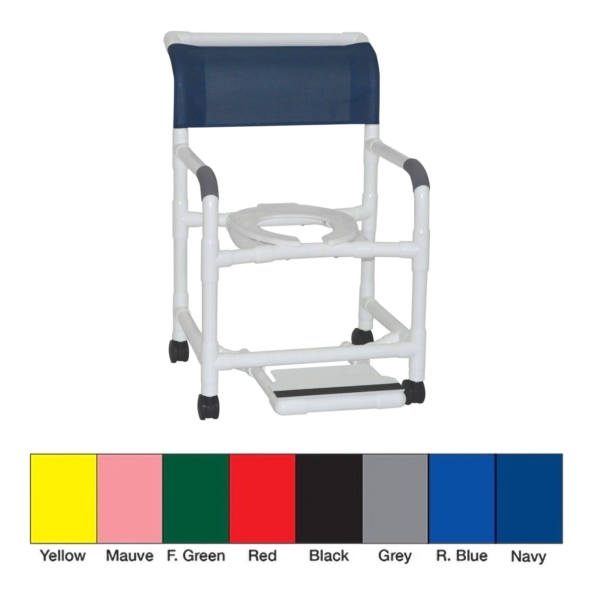 MJM International - 122-3-SF Shower Chair 100 Series Fixed Arms PVC Frame Mesh Backrest with Pushbar 22 Inch Seat Width Internal / 26 Inch Seat Width External 375 lbs. Weight Capacity