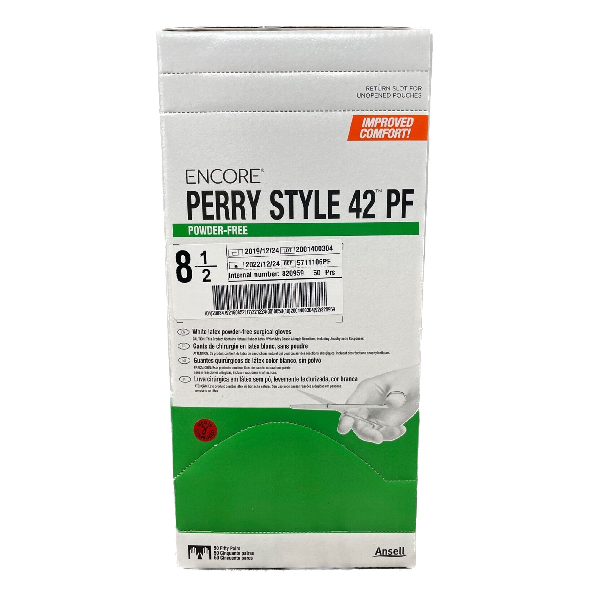Ansell 5711106PF - Encore® Perry® Style 42® PF Latex Surgical Glove, Size 8.5, Natural - 50/Box, 200/Case