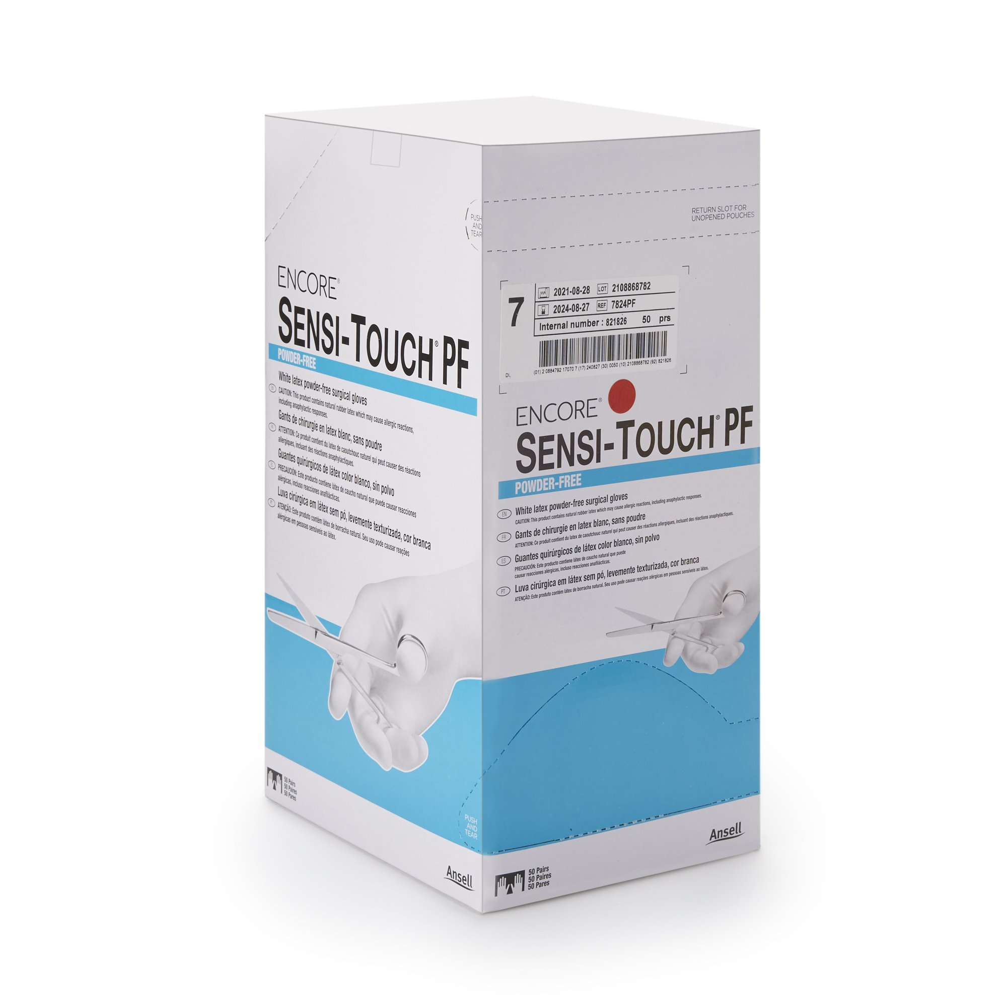 Ansell 7824PF - Encore® Sensi-Touch® PF Latex Surgical Glove, Size 7, Natural - 50/Box, 200/Case