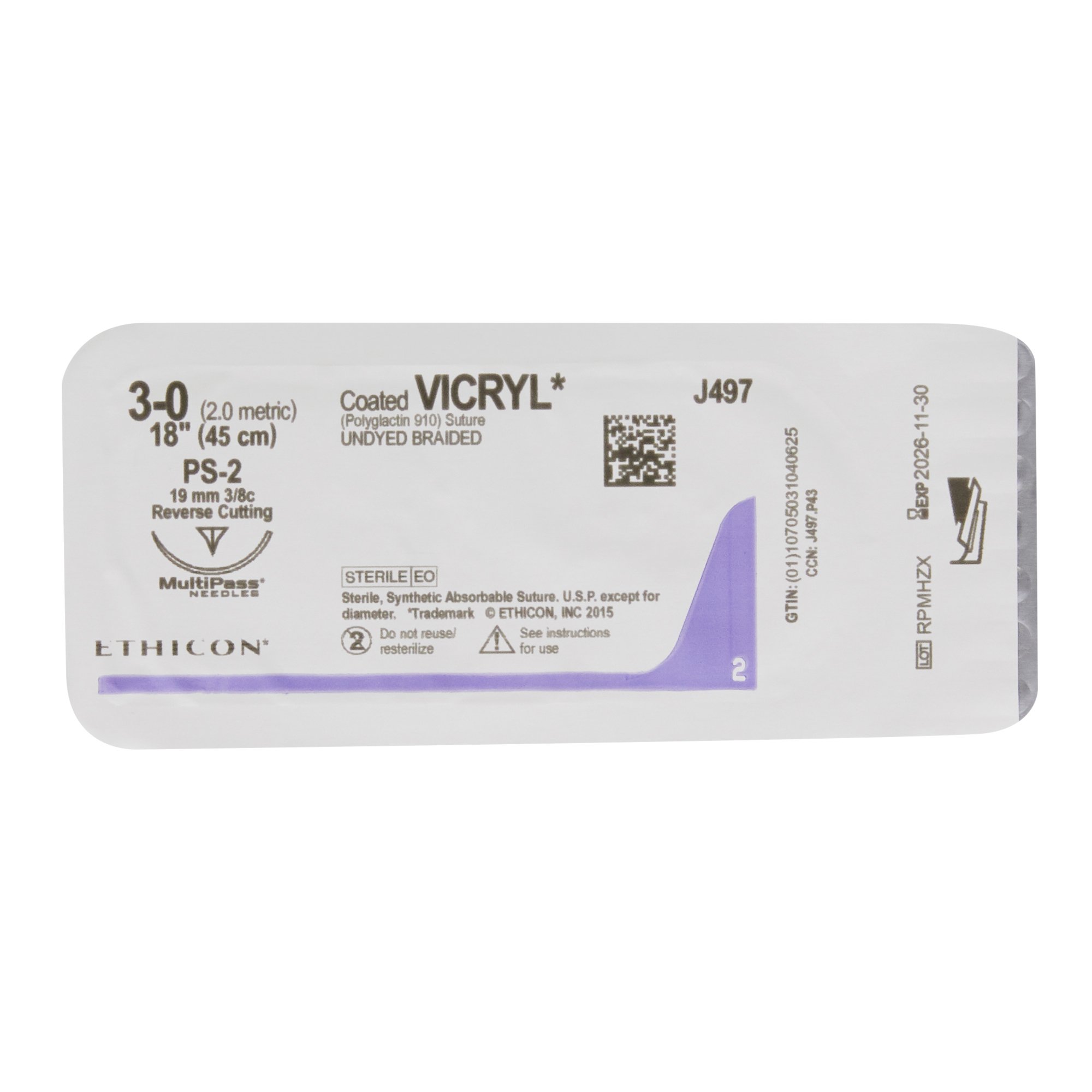 Coated Vicryl Absorbable Suture with Needle J497G by J & J Healthcare Systems