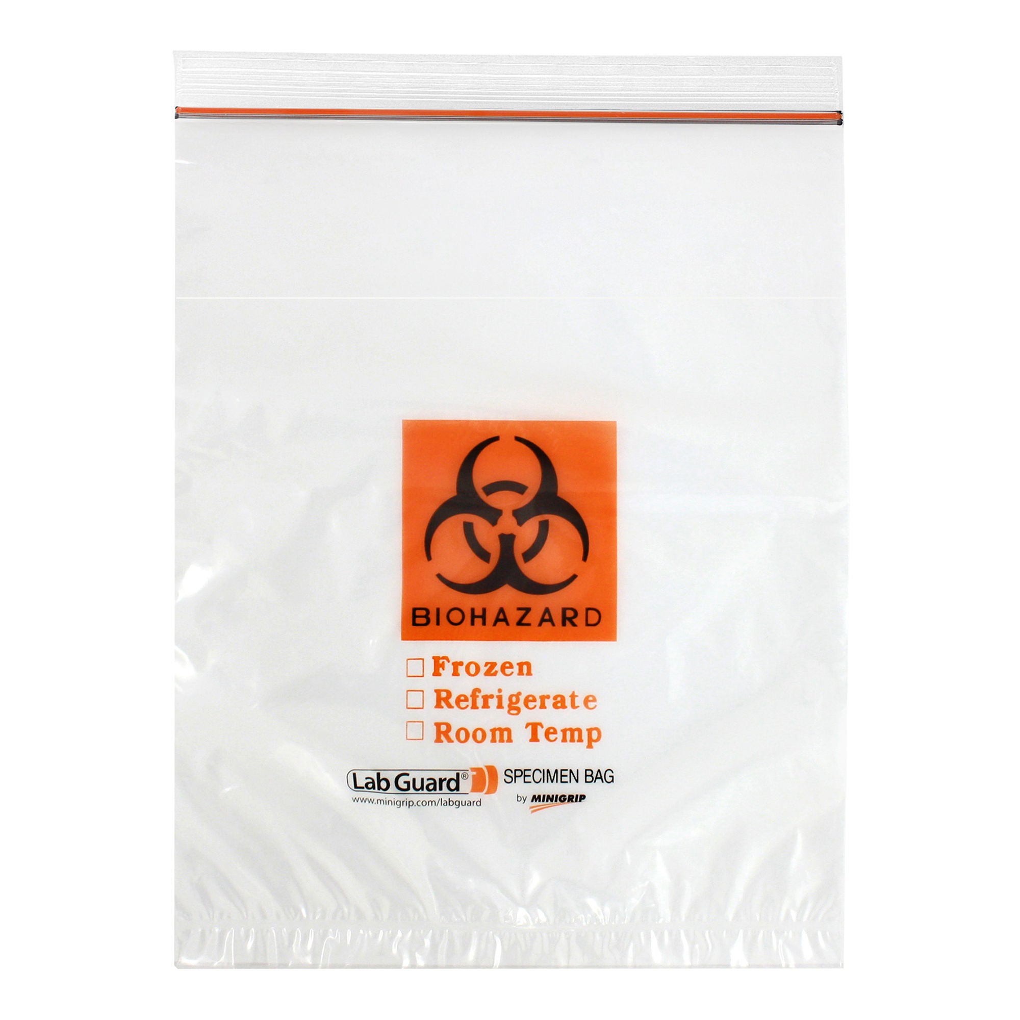 Minigrip - SBL2X1215B Specimen Transport Bag with Document Pouch Lab Guard® 12 X 15 Inch Zip Closure Biohazard Symbol / Storage Instructions NonSterile