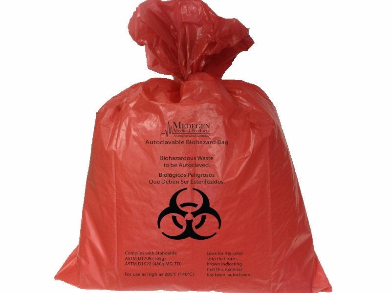 Medegen Medical Products LLC - AC2535R Autoclavable Biohazard Waste Bag Biohazard Symbol / Autoclavable Biohazard Bag 13 to 16 gal. Red 25 X 35 Inch