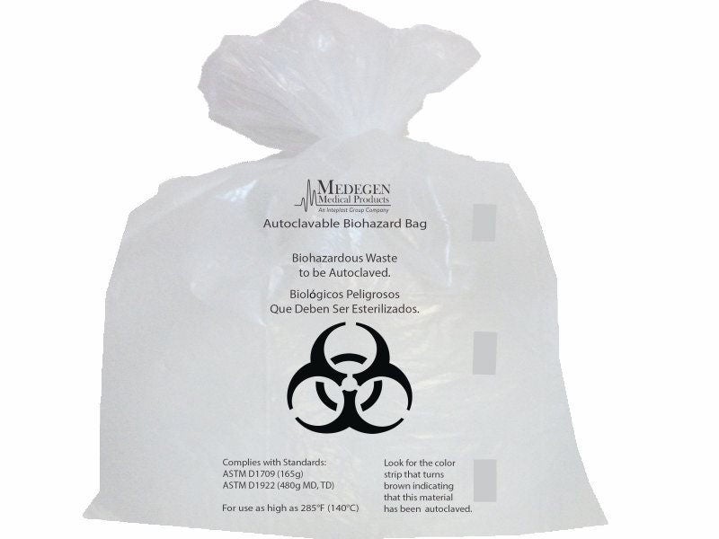 Medegen Medical Products LLC - AC3847C Autoclavable Biohazard Waste Bag Biohazard Symbol / Autoclavable Biohazard Bag 44 gal. Clear 38 X 47 Inch