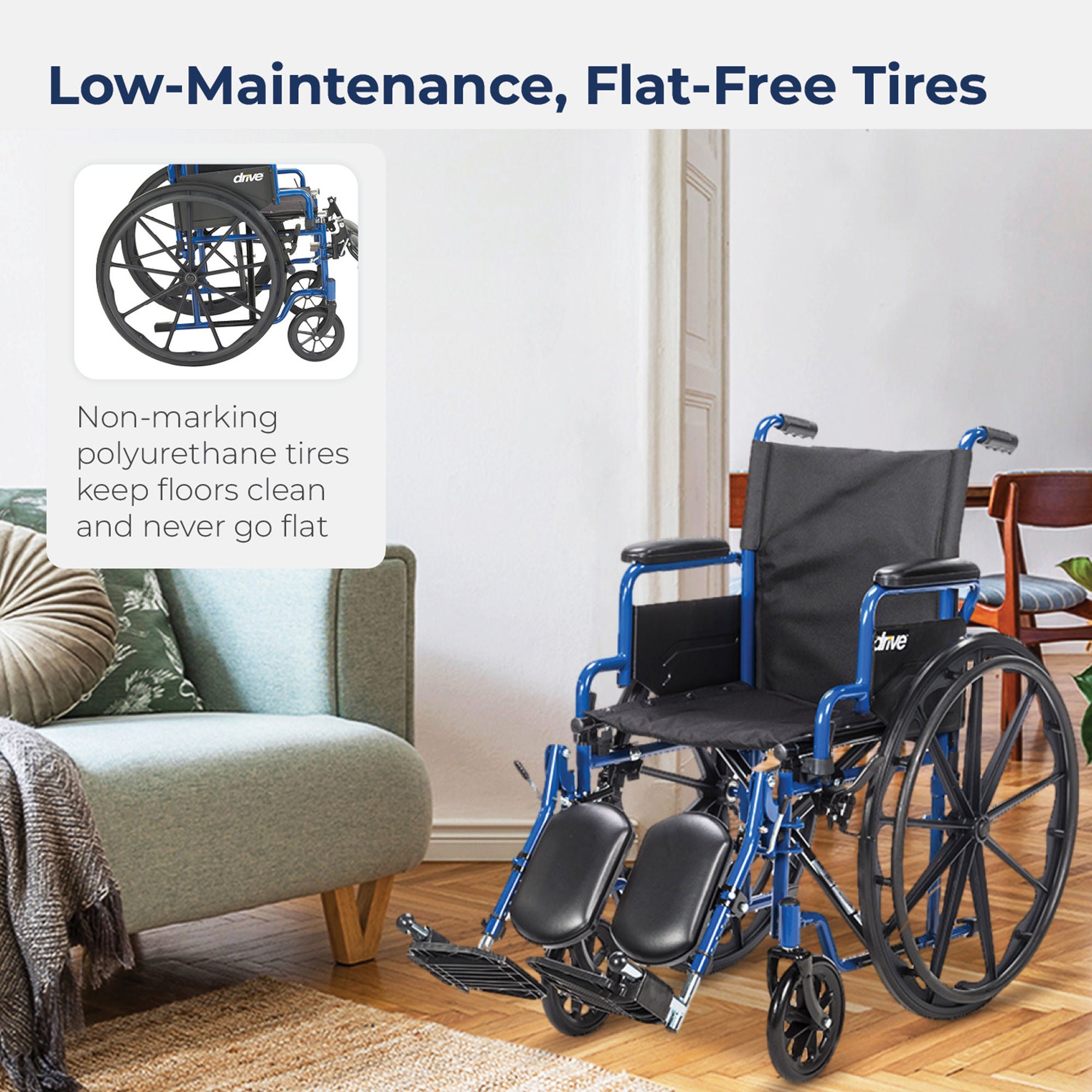 Drive DeVilbiss Healthcare - BLS16FBD-SF drive™ Blue Streak Wheelchair, 16-Inch Seat Width