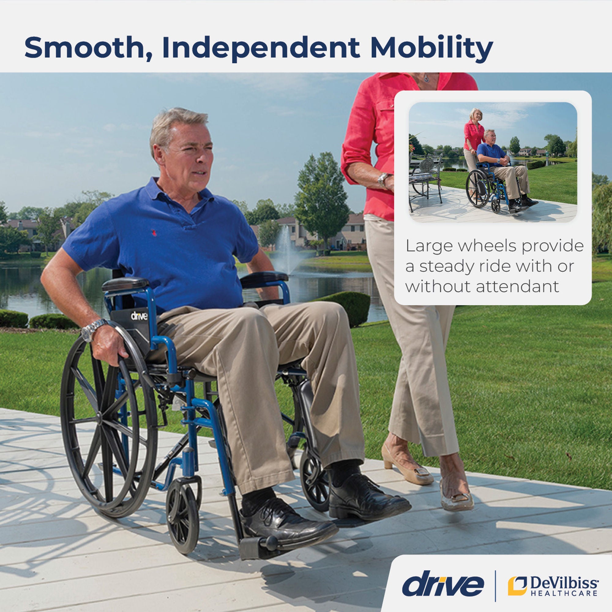 Drive DeVilbiss Healthcare - BLS16FBD-SF drive™ Blue Streak Wheelchair, 16-Inch Seat Width