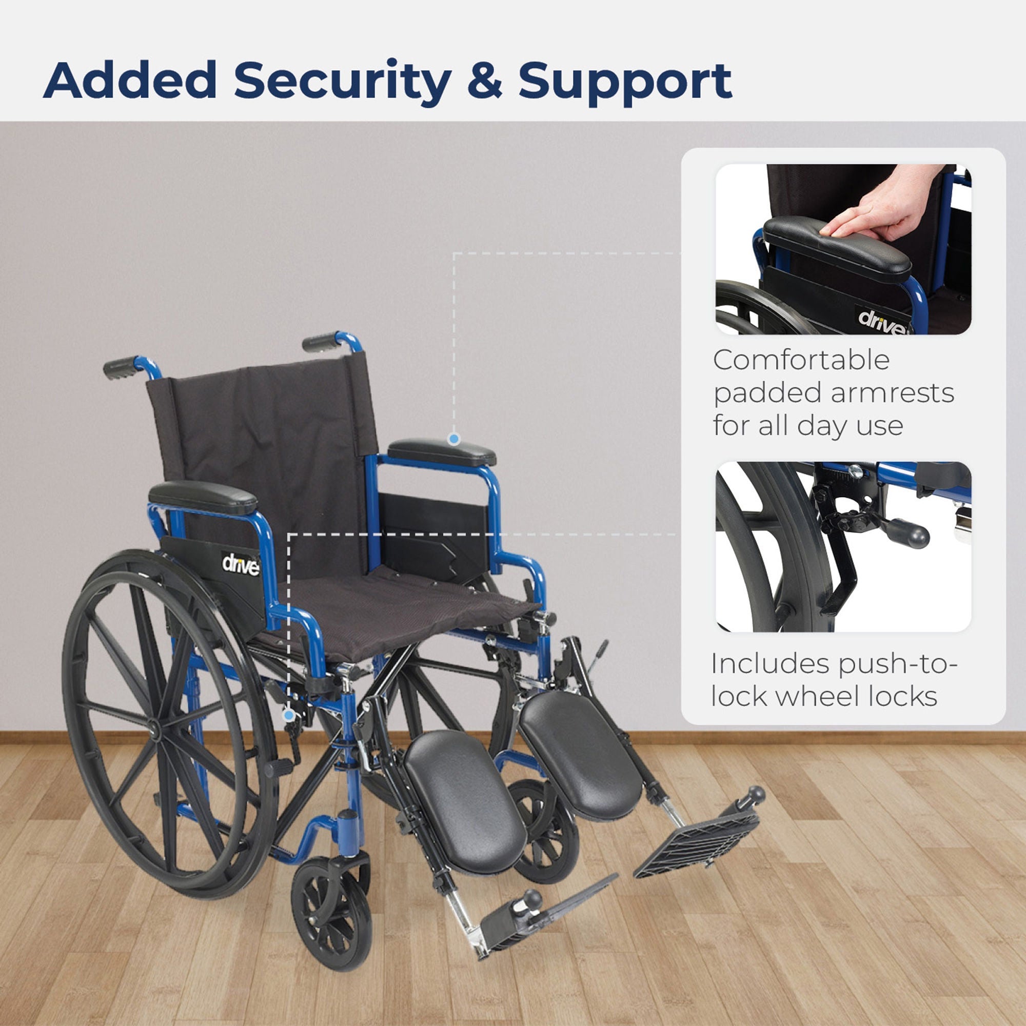 Drive DeVilbiss Healthcare - BLS16FBD-SF drive™ Blue Streak Wheelchair, 16-Inch Seat Width