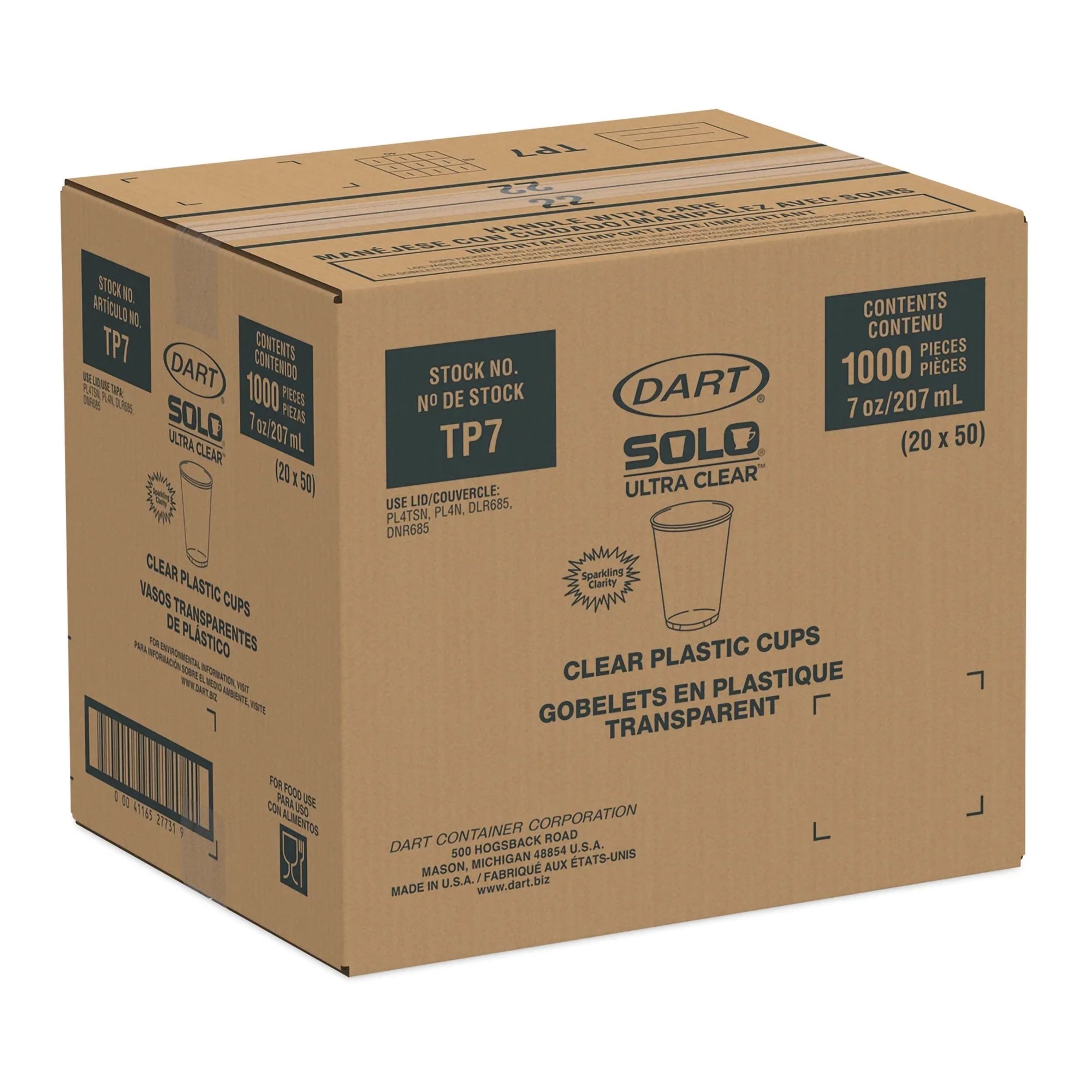 RJ Schinner Co TP7 - Solo® UltraClear™ Drinking Cup, 7 ounce capacity - 50/Sleeve, 1000/Case