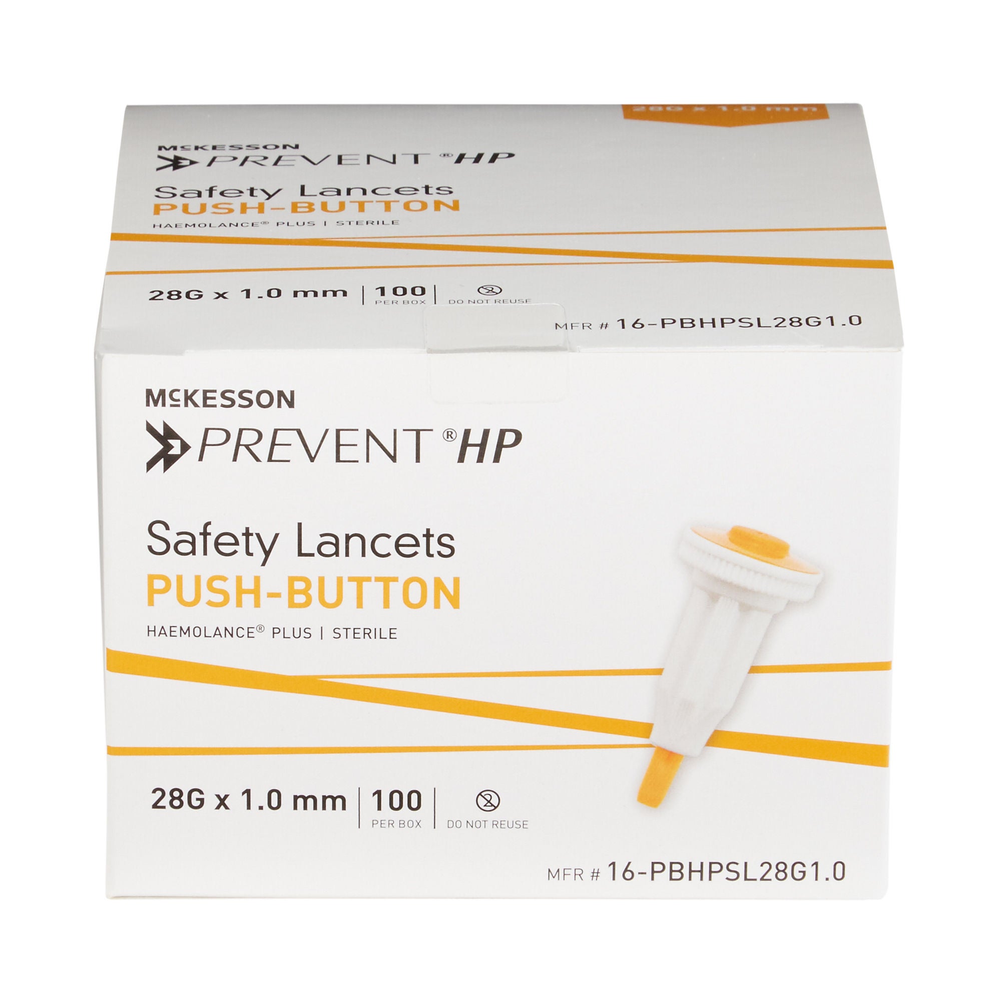 McKesson Brand - 16-PBHPSL28G1.0 Safety Lancet McKesson Prevent® HP 28 Gauge Retractable Push Button Activation Finger