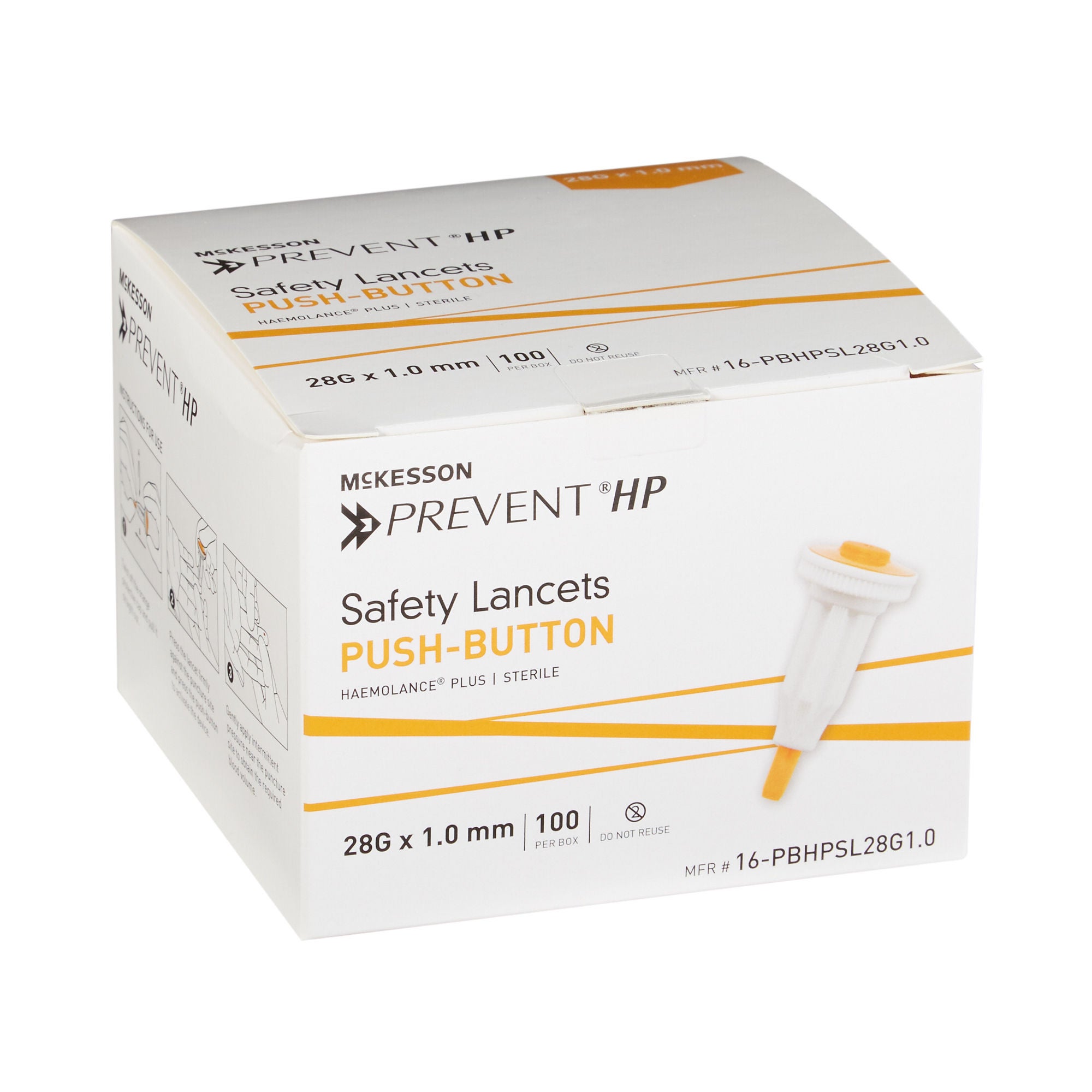 McKesson Brand - 16-PBHPSL28G1.0 Safety Lancet McKesson Prevent® HP 28 Gauge Retractable Push Button Activation Finger