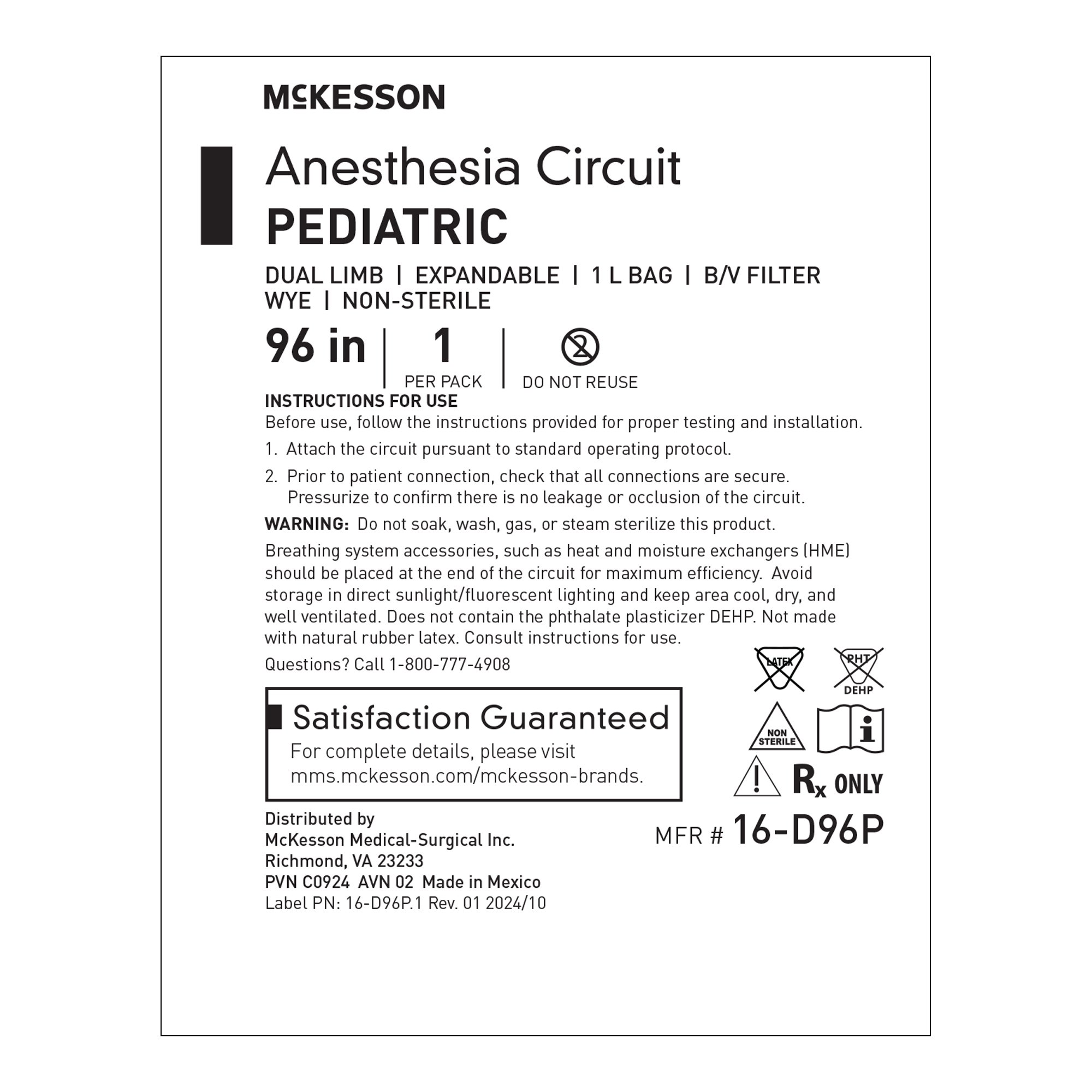 McKesson Brand 16-D96P - McKesson Anesthesia Circuit - 1/Each, 20/Case