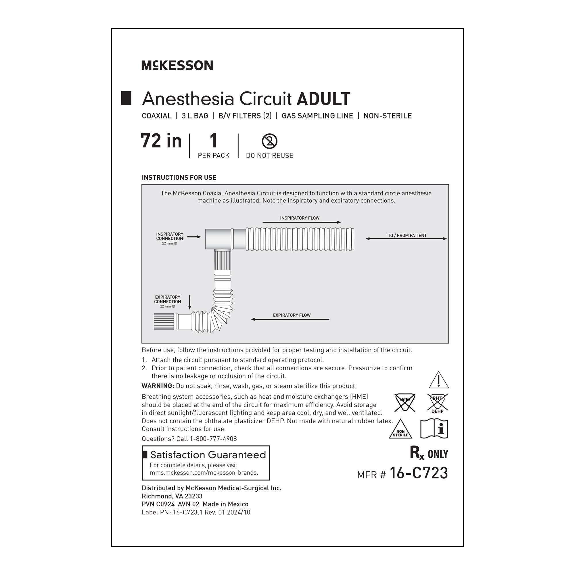 McKesson Brand - 16-C72M2 McKesson Anesthesia Breathing Circuit without Wye