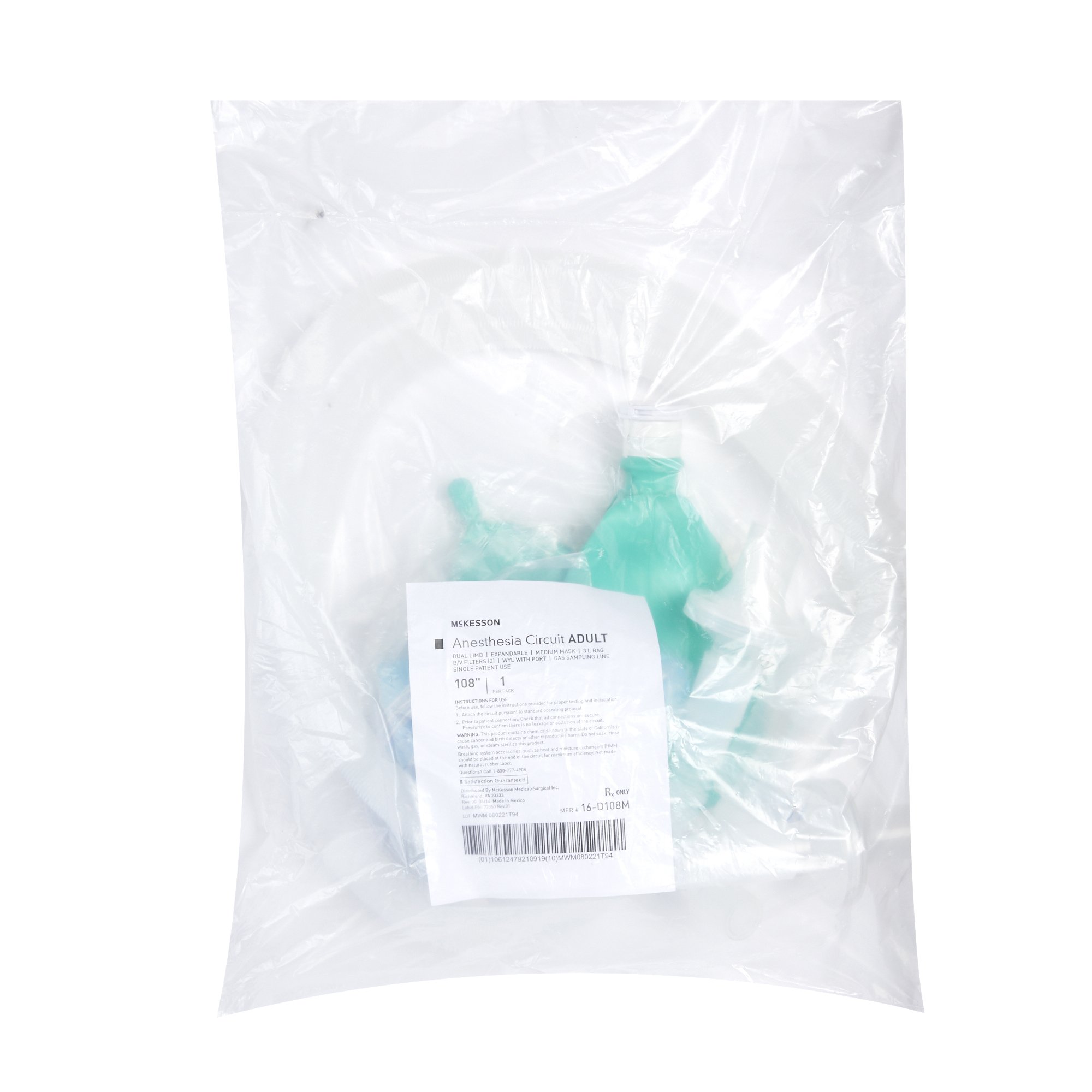 McKesson Brand 16-D108M - McKesson Anesthesia Breathing Circuit with Medium Mask and Straight Wye - 1/Each, 20/Case