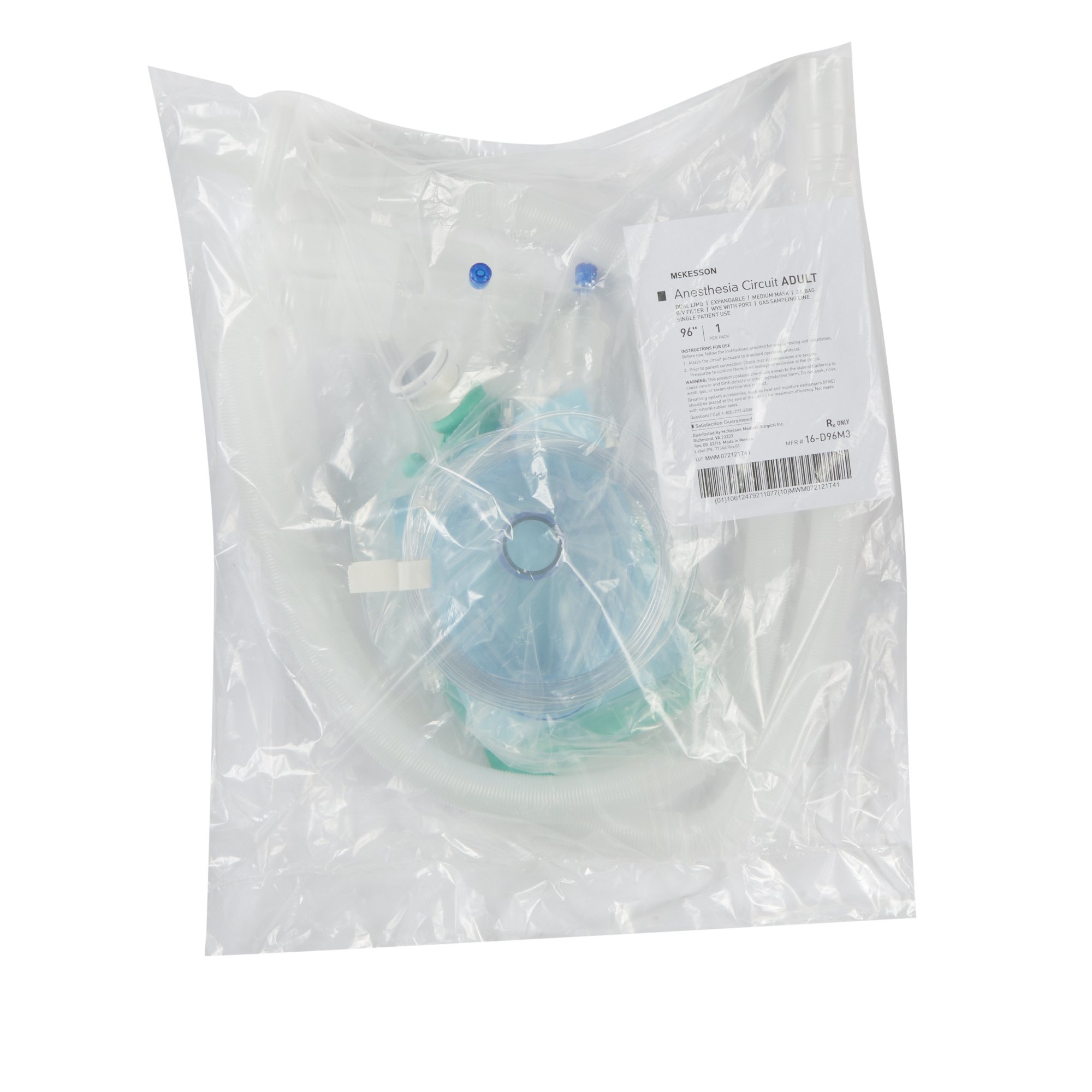 McKesson Brand 16-D96M3 - McKesson Anesthesia Breathing Circuit with Medium Mask, Dual Limb, Straight Wye - 1/Each, 20/Case