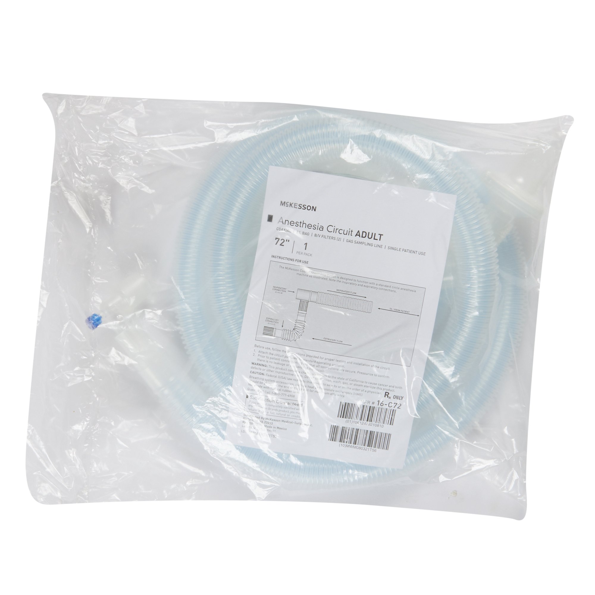 McKesson Brand 16-C72 - McKesson Anesthesia Breathing Circuit without Mask or Wye, Single Limb, 2-L Bag - 1/Each, 20/Case