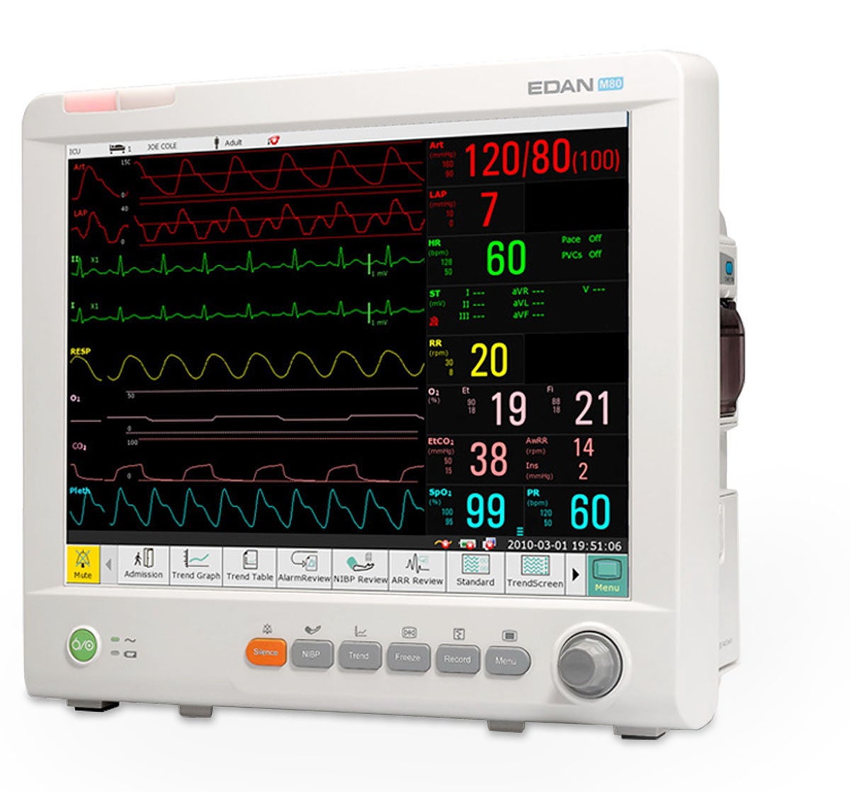 EdanUSA & MDPro - IM80 Patient Monitor Edan® iM80 Series Monitoring ECG, NIBP, Respiratory, SpO2, Temperature AC Power