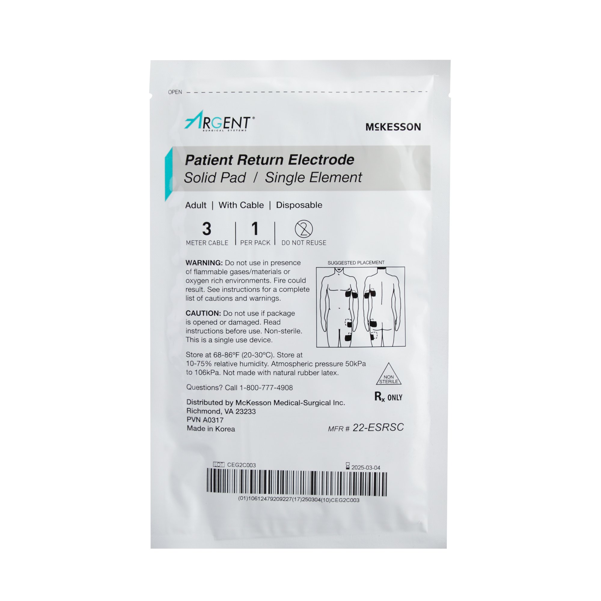 McKesson Argent Patient Return Electrode 22-ESRSC by McKesson Brand