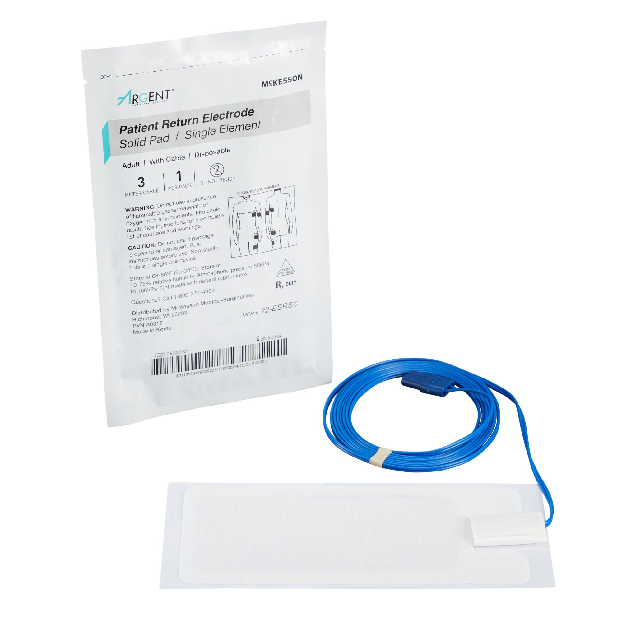 McKesson Brand - 22-ESRSC Patient Return Electrode McKesson Argent™ Single Corded