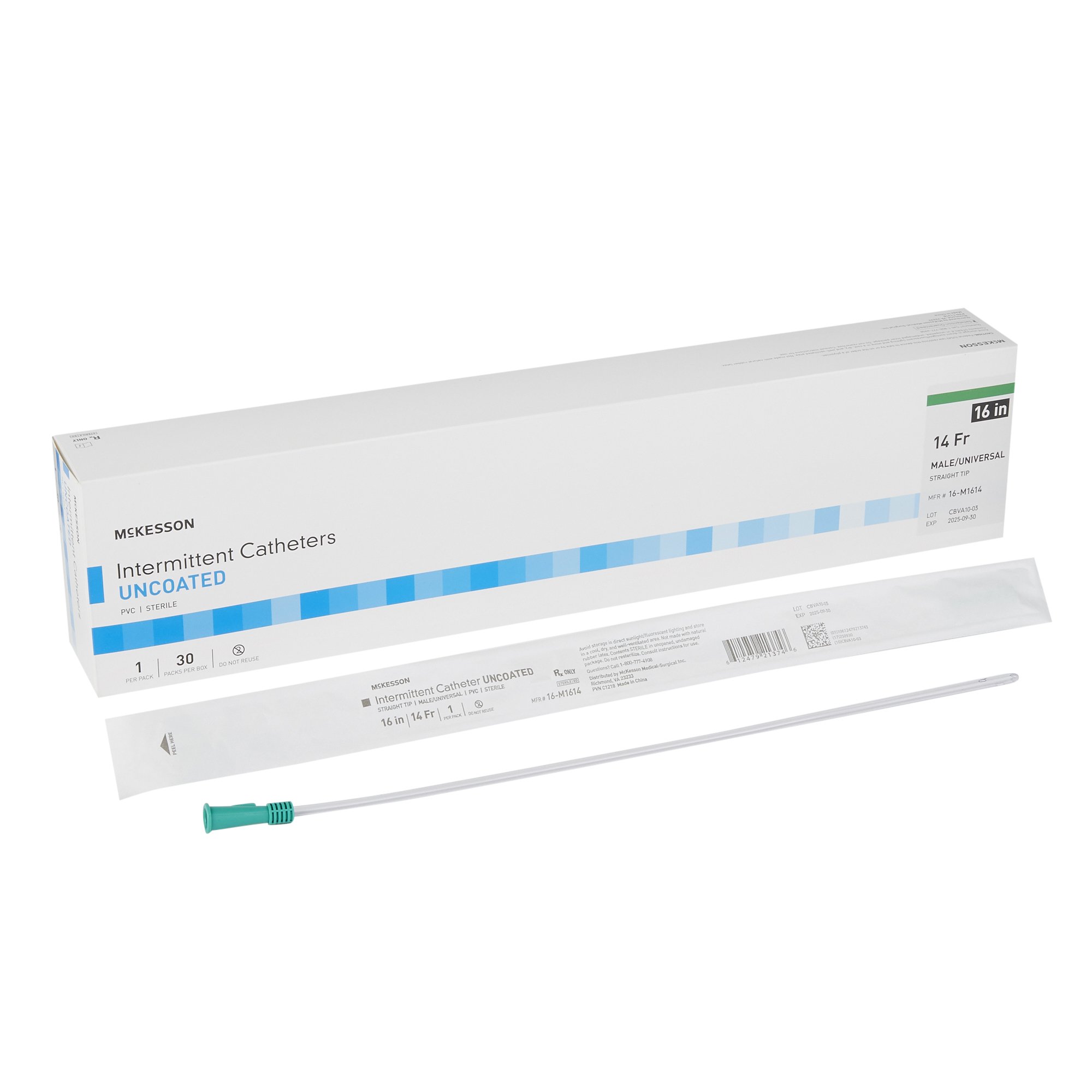 McKesson Brand - 16-M1614 McKesson Straight Tip PVC Intermittent Urethral Catheter