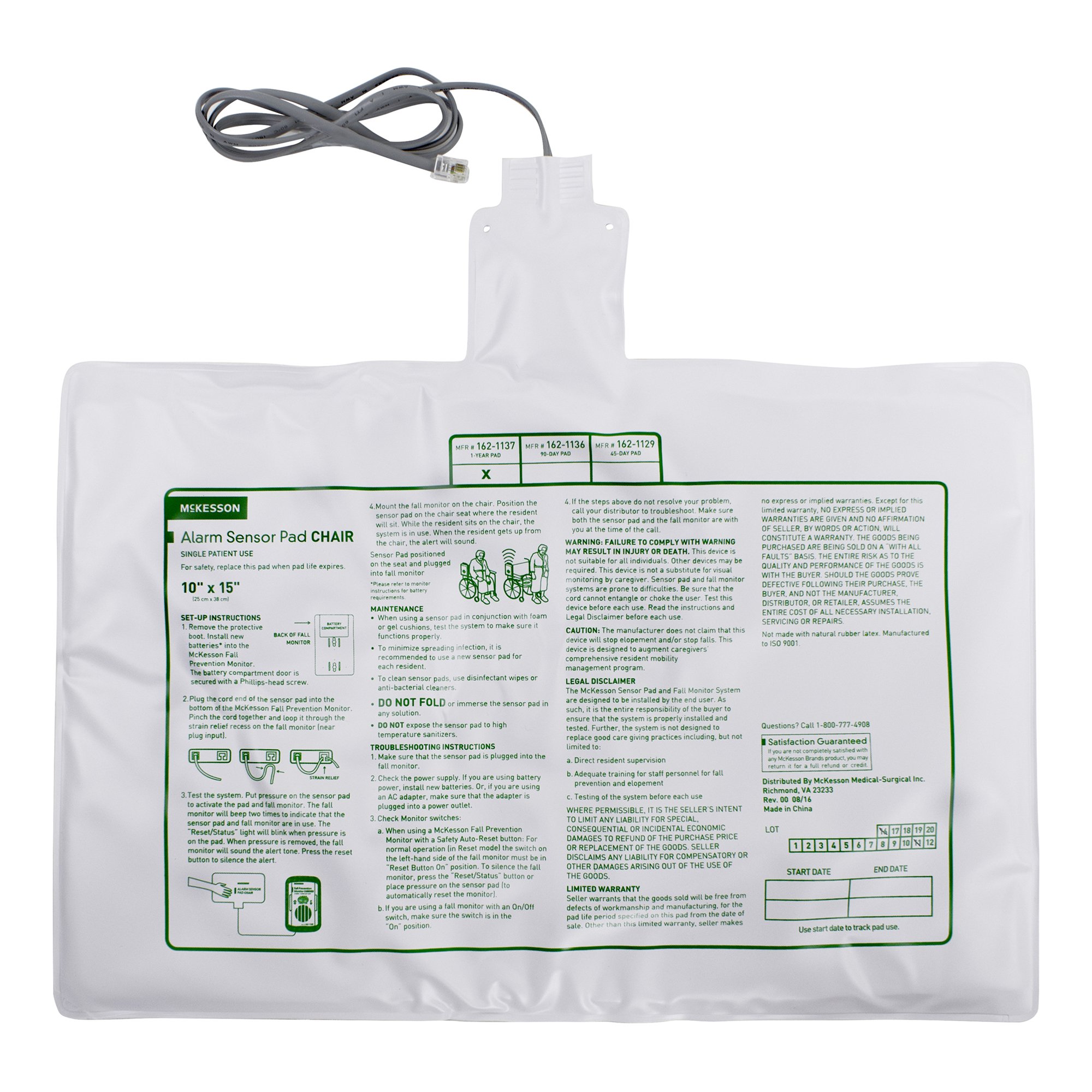 McKesson Brand 162-1137 - McKesson Chair Alarm Sensor Pad, 10 x 15 Inch - 1/Each, 50/Case