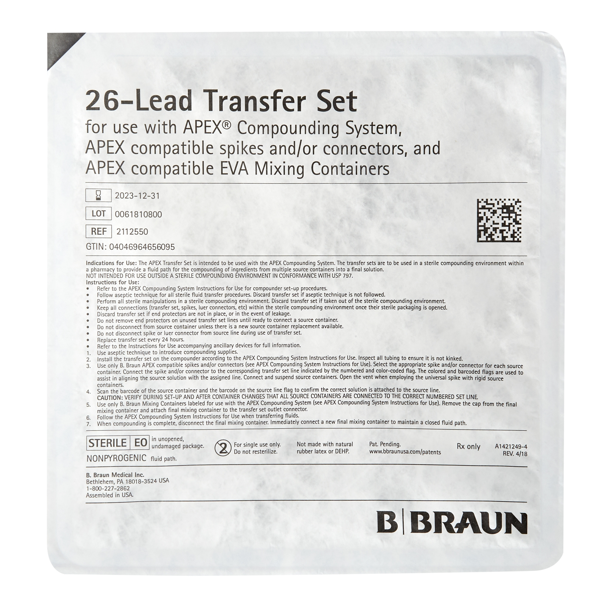 B. Braun - 2112550 B. Braun Apex® Transfer Set for use with Apex Compounding System