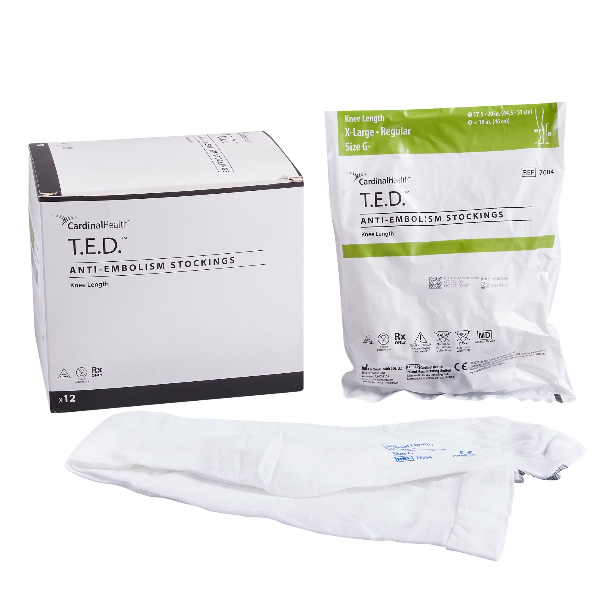 Cardinal - 7604 Anti-embolism Stocking T.E.D.™ Knee High X-Large / Regular White Inspection Toe