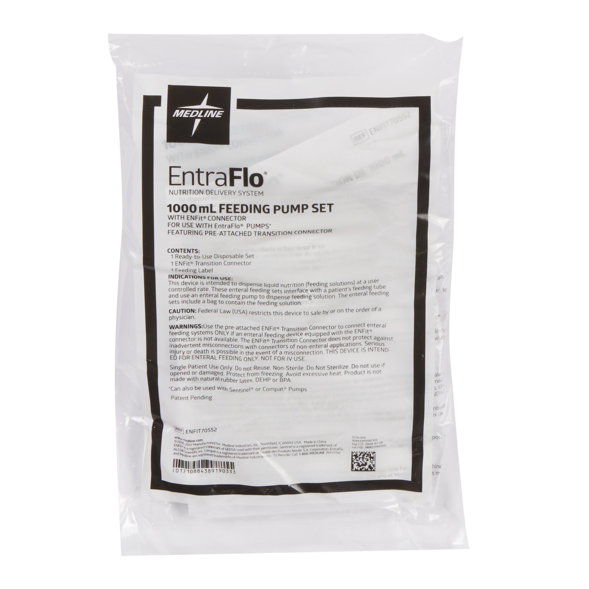 Medline EntraFlo Enteral Feeding Pump Bag Set with ENFit Connector ENFIT70552 by Medline