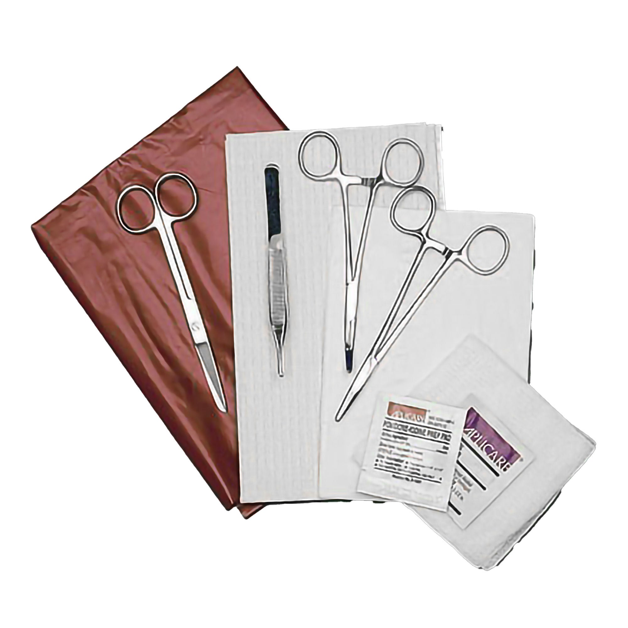 Sklar - 96-4399 Wound Closure Tray Sklar Sterile™ 1 Towel/Drape; 1 Fenestrated Drape; 1 Kelly Hemostat, Curved, Stainless Steel; 1 Adson Tissue Forceps; 1 Baumgartner Needle Holder; 1 Scissors, S/B, Stainless Steel; 1 Refuse Bag; 1 PVP Prep Pad; 4 Gauze, 