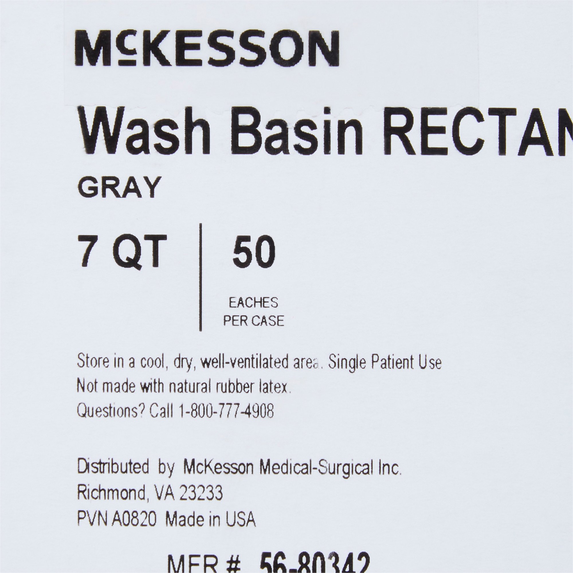 McKesson Brand 56-80342 - McKesson Wash Basin, Rectangle, 7 Quart, Gray - 1/Each, 50/Case