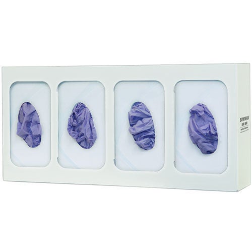 Bowman Manufacturing - GL004-0413 Glove Box Holder Quad with Dividers Horizontal or Vertical Mounted 4-Box Capacity White 3.81 X 10.00 X 21.19 Inch Powder-Coated Metal