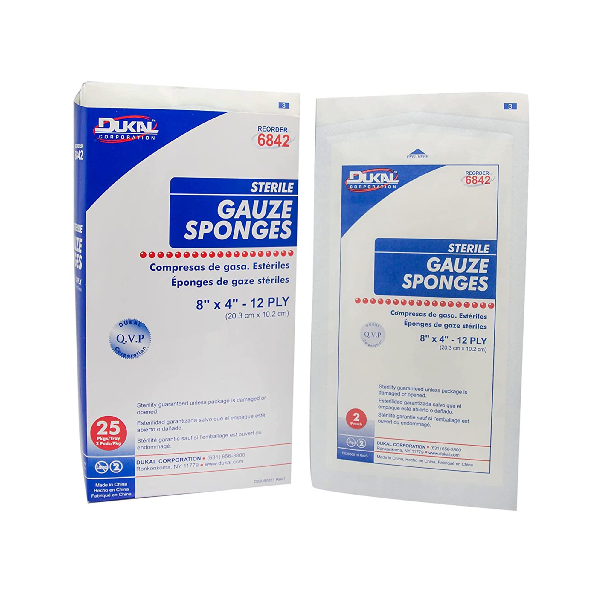 Dukal 6842 - Dukal™ Sterile Gauze Sponge, 4 x 8 Inch, 12-Ply - 1/Pack, 25/Box, 500/Case