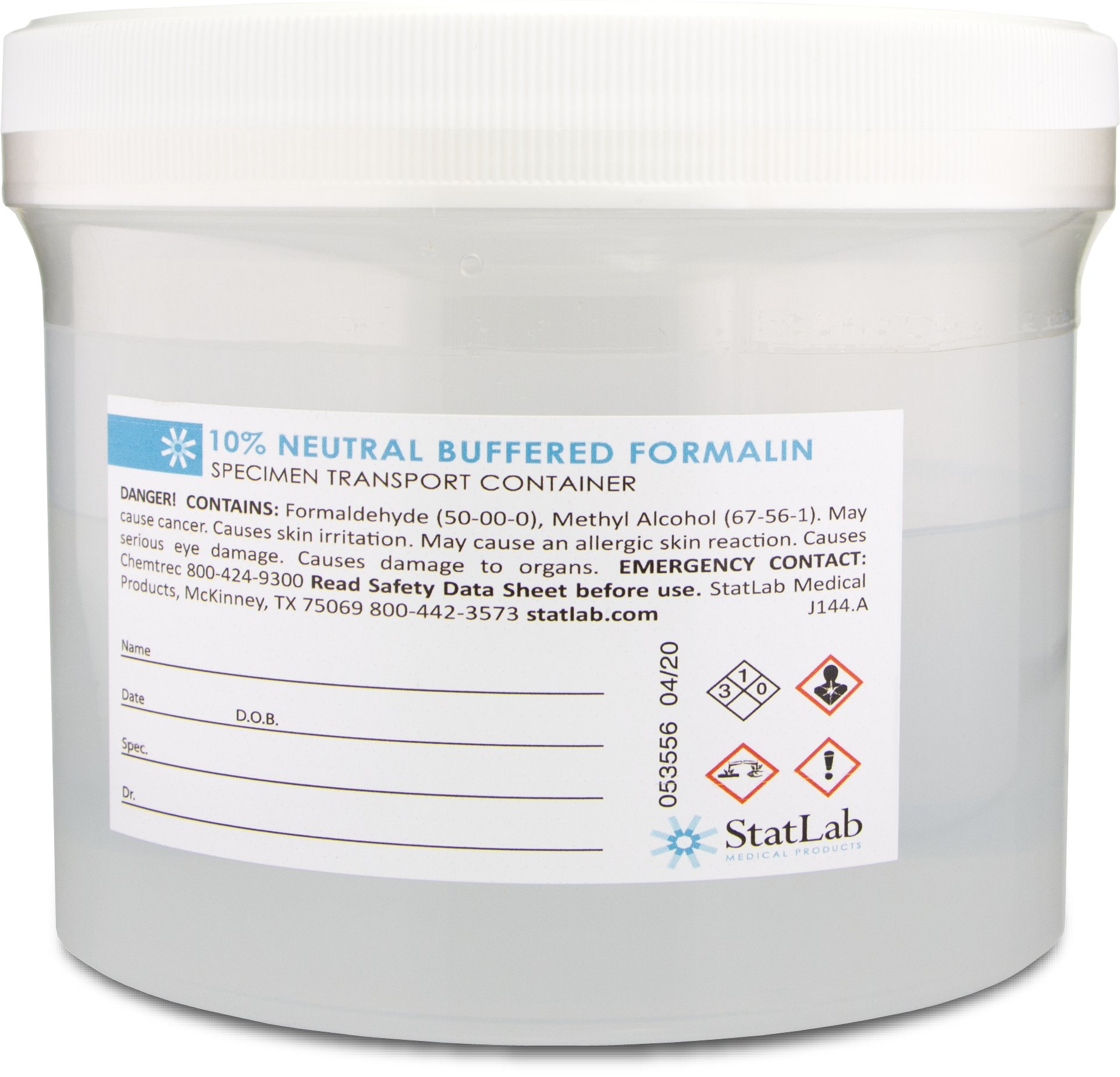 StatLab Medical Products NB32480 - StatLab Prefilled Formalin Container, 500 mL Fill in 1,000 mL - 4/Case