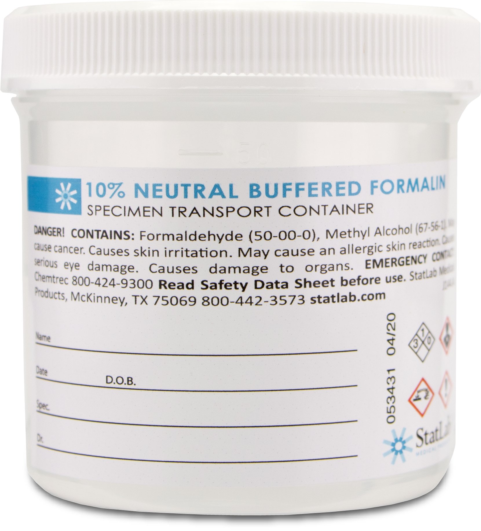 StatLab Medical Products NB0690 - StatLab Prefilled Formalin Container, 90 mL Fill in 180 mL - 1/Each, 50/Case