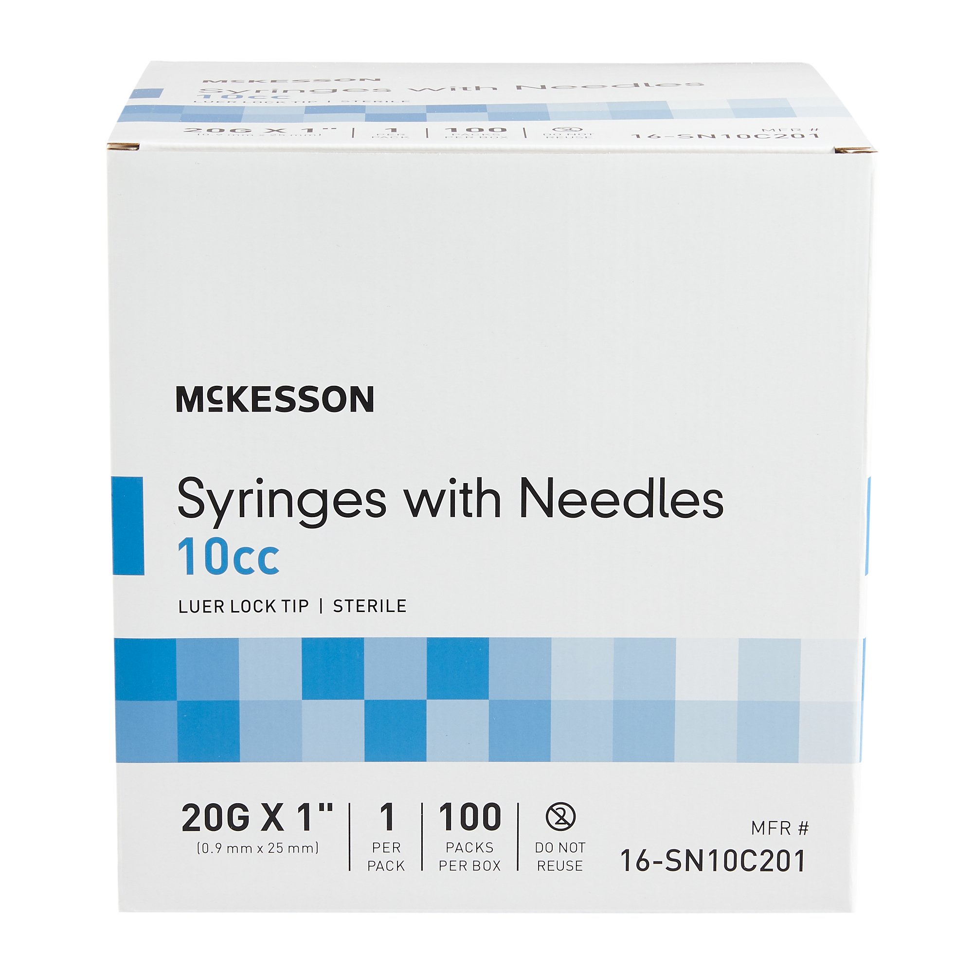 McKesson Brand 16-SN10C201 - McKesson 3 mL Syringe with Needle, 10 mL, 1 Inch Needle Length - 1/Each, 100/Box, 600/Case