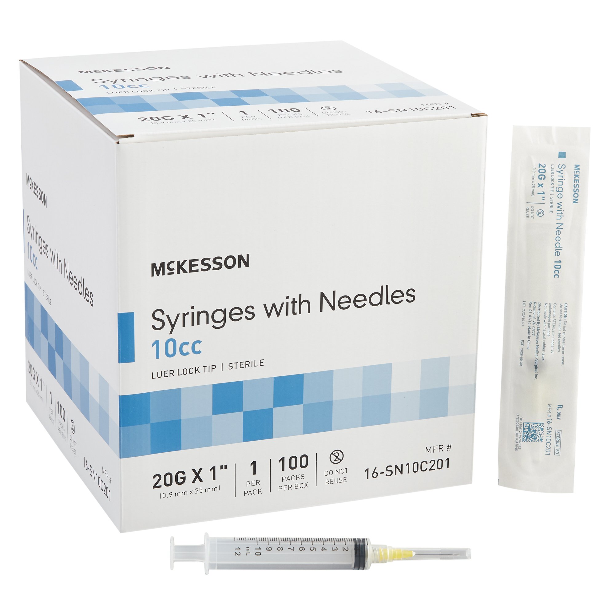 McKesson Brand 16-SN10C201 - McKesson 3 mL Syringe with Needle, 10 mL, 1 Inch Needle Length - 1/Each, 100/Box, 600/Case